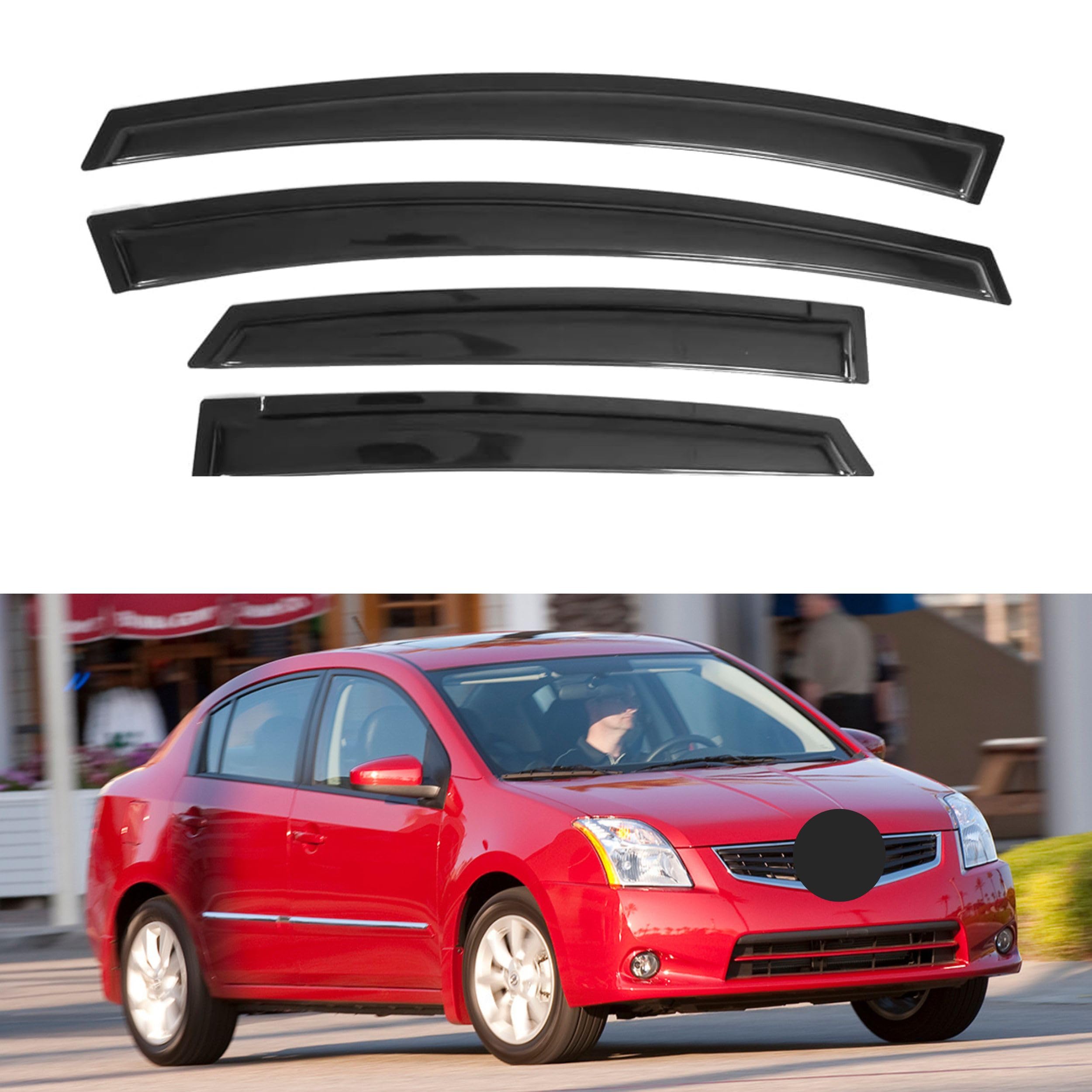 Ig Window Visor For Nissan Sentra 2007-2012, Rain Guard Tape-On Extra Durable Sun Wind Side Vent Window Deflector, 2007 2008 200