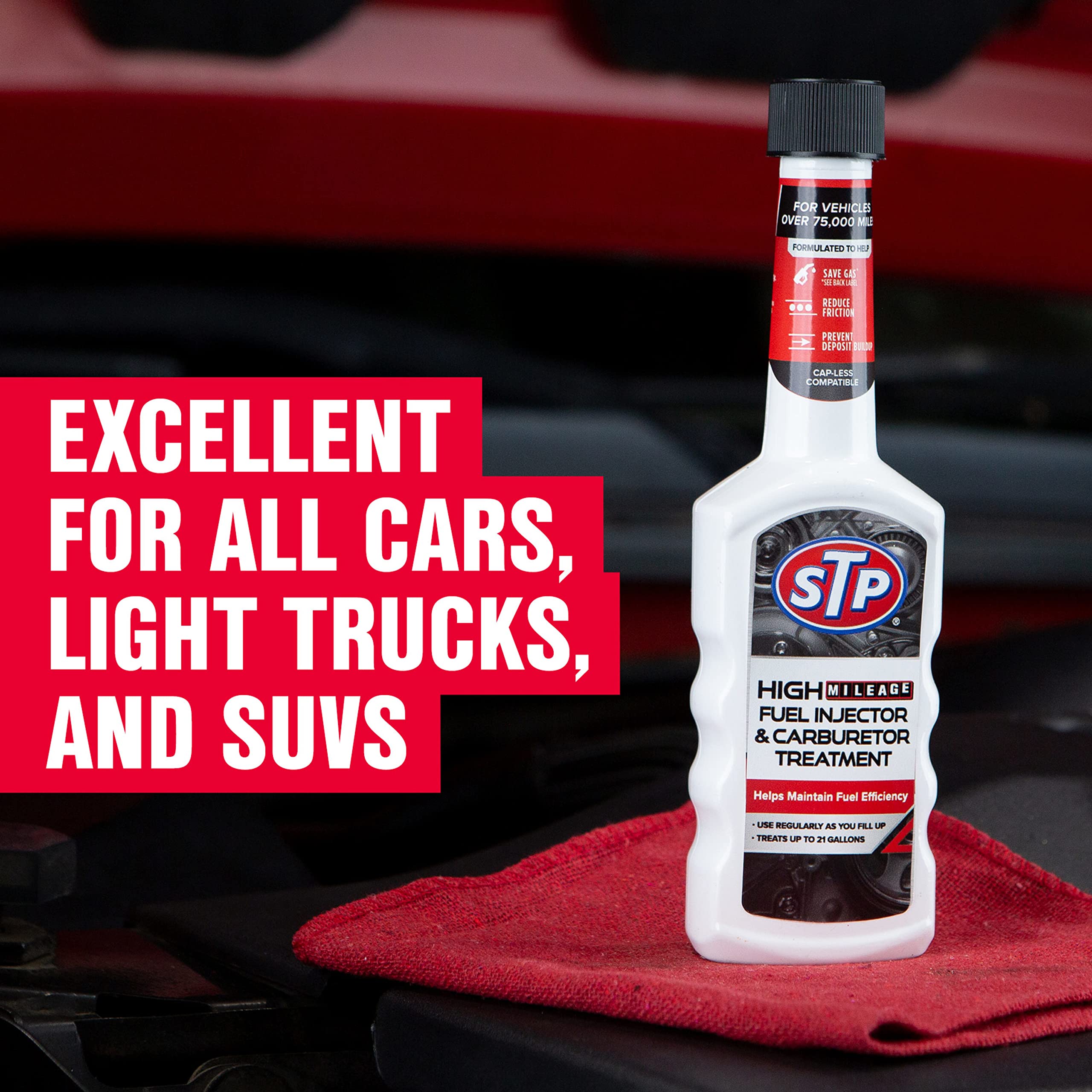 High Mileage Fuel Injector Cleaner And Carburetor Cleaner Treatment, Bottled Lubricant For Upper Cylinder, 5.25 Oz, 12 Count, Stp