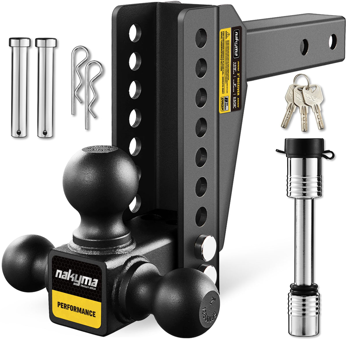 Adjustable Drop Hitch, 8 Inch Drop Trailer Hitch,Tri-Ball(1-7/8'', 2'', 2-5/16'') Hitch, Fits 2-Inch Receiver, Max 12,500 LBS GT