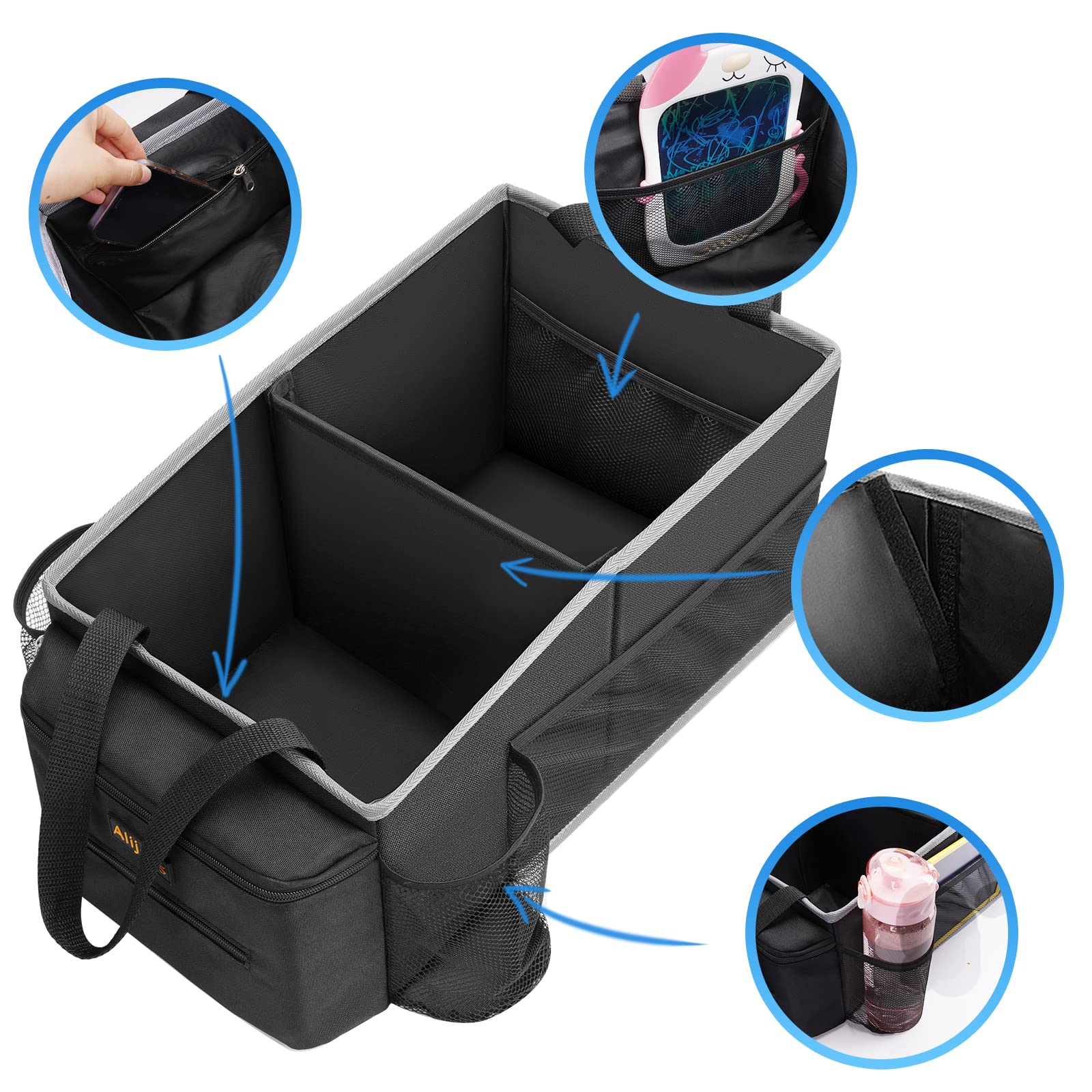 Alijees Car Seat Organizer - Backseat Car Organizer With Cup Holders, Car Storage Organization For Front Back Passenger Seat, Ro