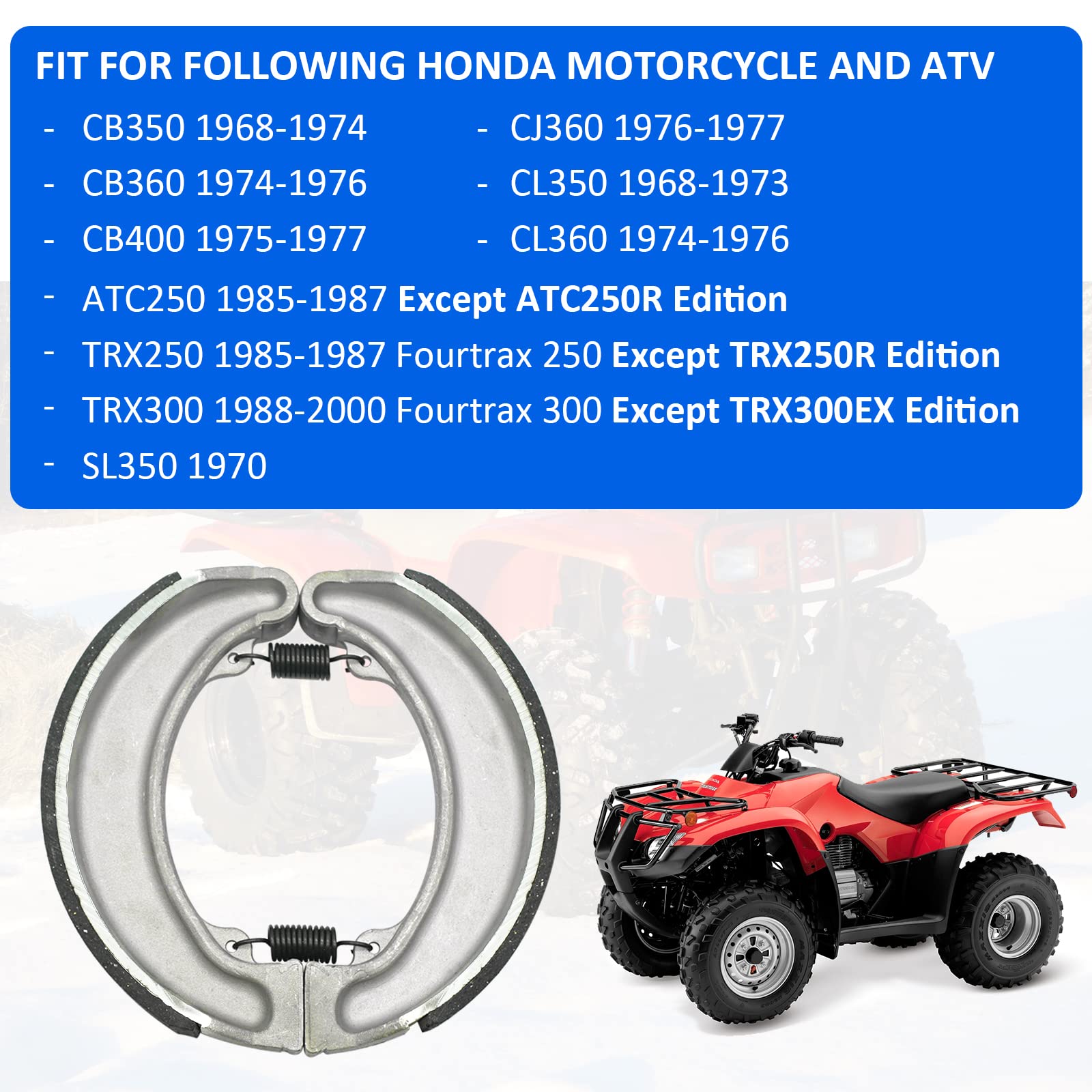 Rear Brake Shoes For Honda Fourtrax 300 Trx300 Trx300 1988-2000 Trx250 Atc250 Cb350 Cb360 Cb400 Cl350 Cl360 Cj360 Sl350