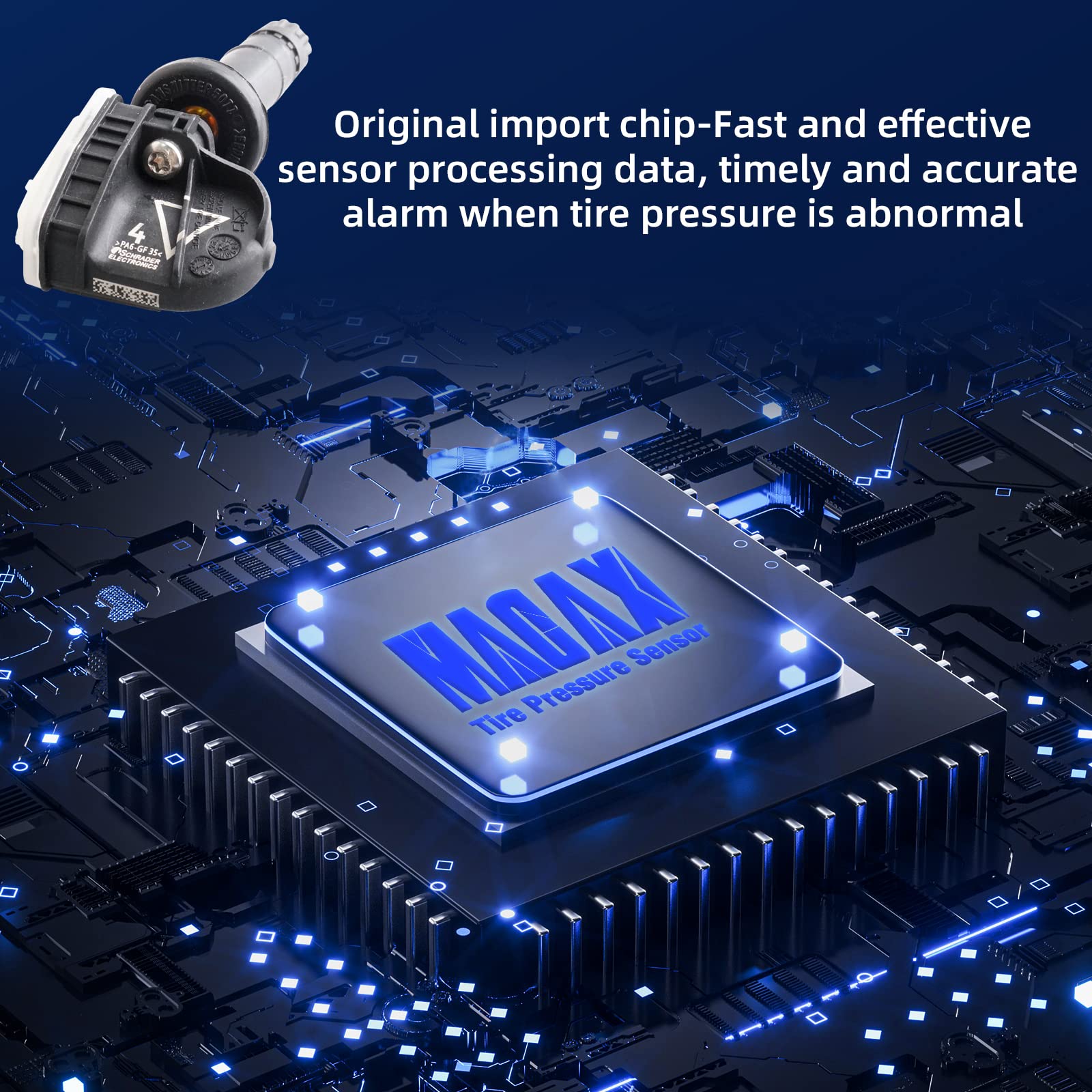 MACAX 433MHz 4Pcs Tire Pressure Monitoring System Sensor (TPMS) Snap-in Replacement for 13598773 13589601 13540602 13589256
