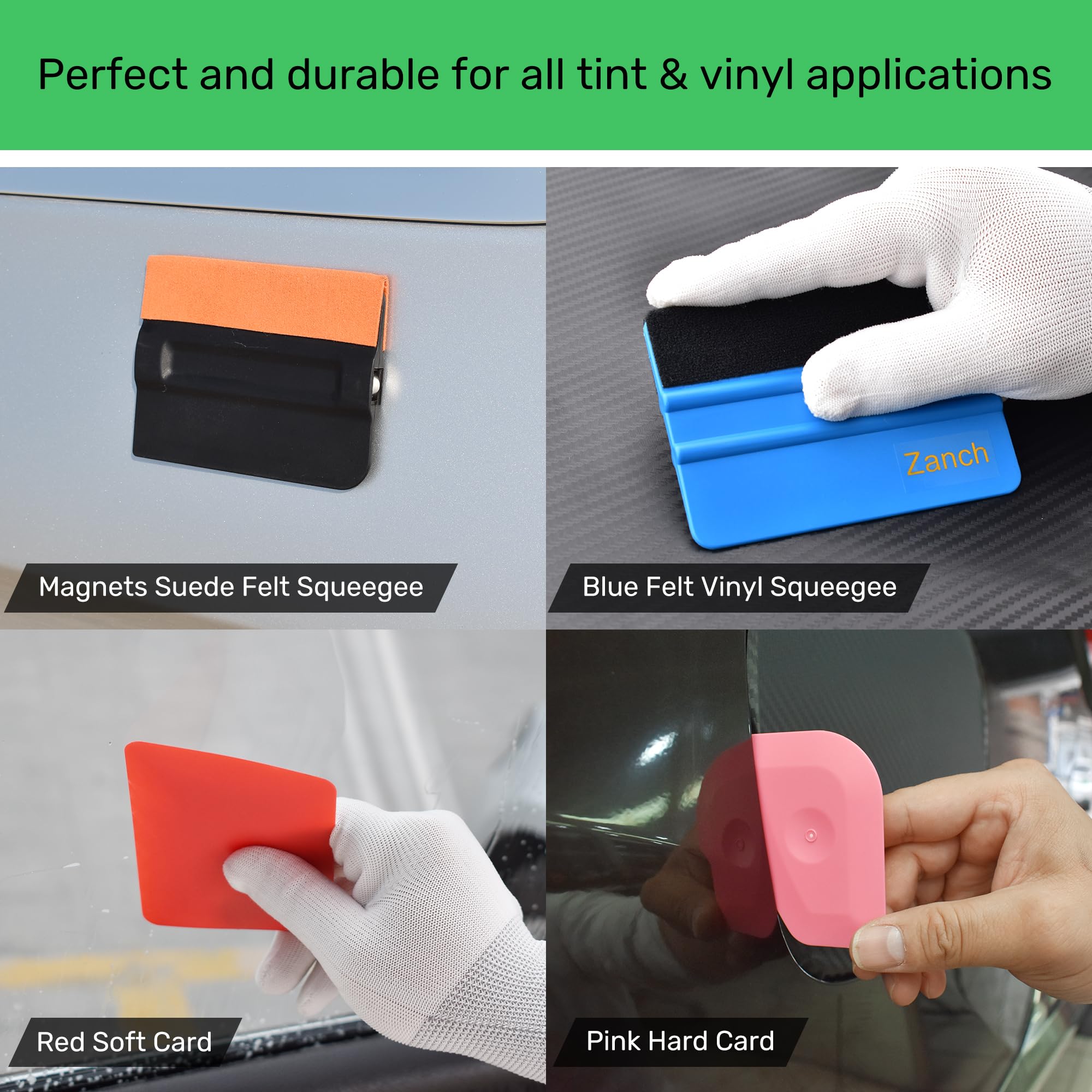 Zanch Window Tint Kit Window Tint Tools Vinyl Wrap Tool Kit Car Wrap Kit With Felt Squeegee Window Tint Squeegee,Squeegee For Vinyl Tools,Car Wrapping Installation Kit Window Film Tinting Tools