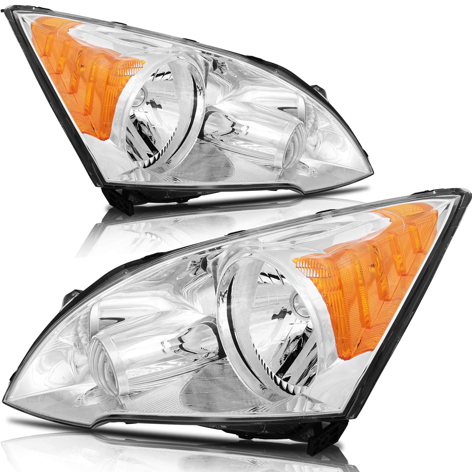 OCPTY Compatible For Honda CR-V 2007-2011 Headlight Headlamps Chrome Housing Amber Corner