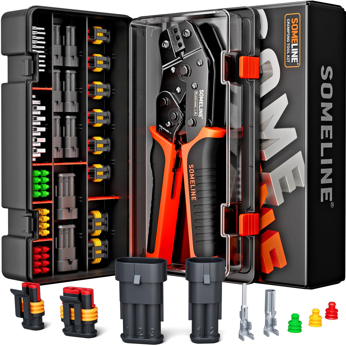 SOMELINE Crimping Tool Kit, Waterproof Automotive Electrical Connectors Electrical Wire Connectors Plug Kit 1/2/3/4/5 Pin Waterp