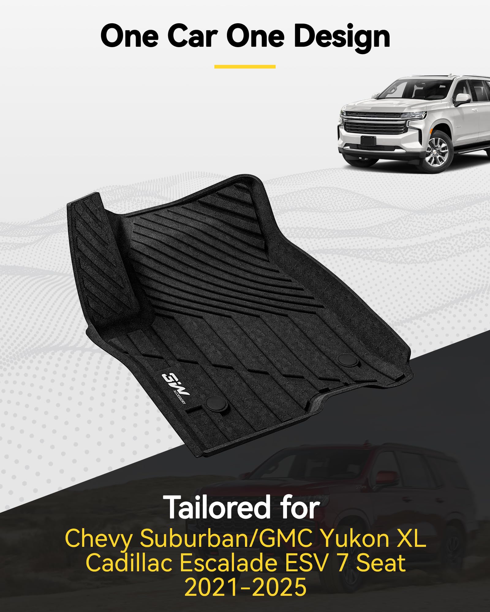 3W Floor Mats & Cargo Liner Fit For 2021-2024 2025 Chevy Suburban/Gmc Yukon Xl/Escalade Esv 7 Seat, Tpe All Weather Custom Fit C