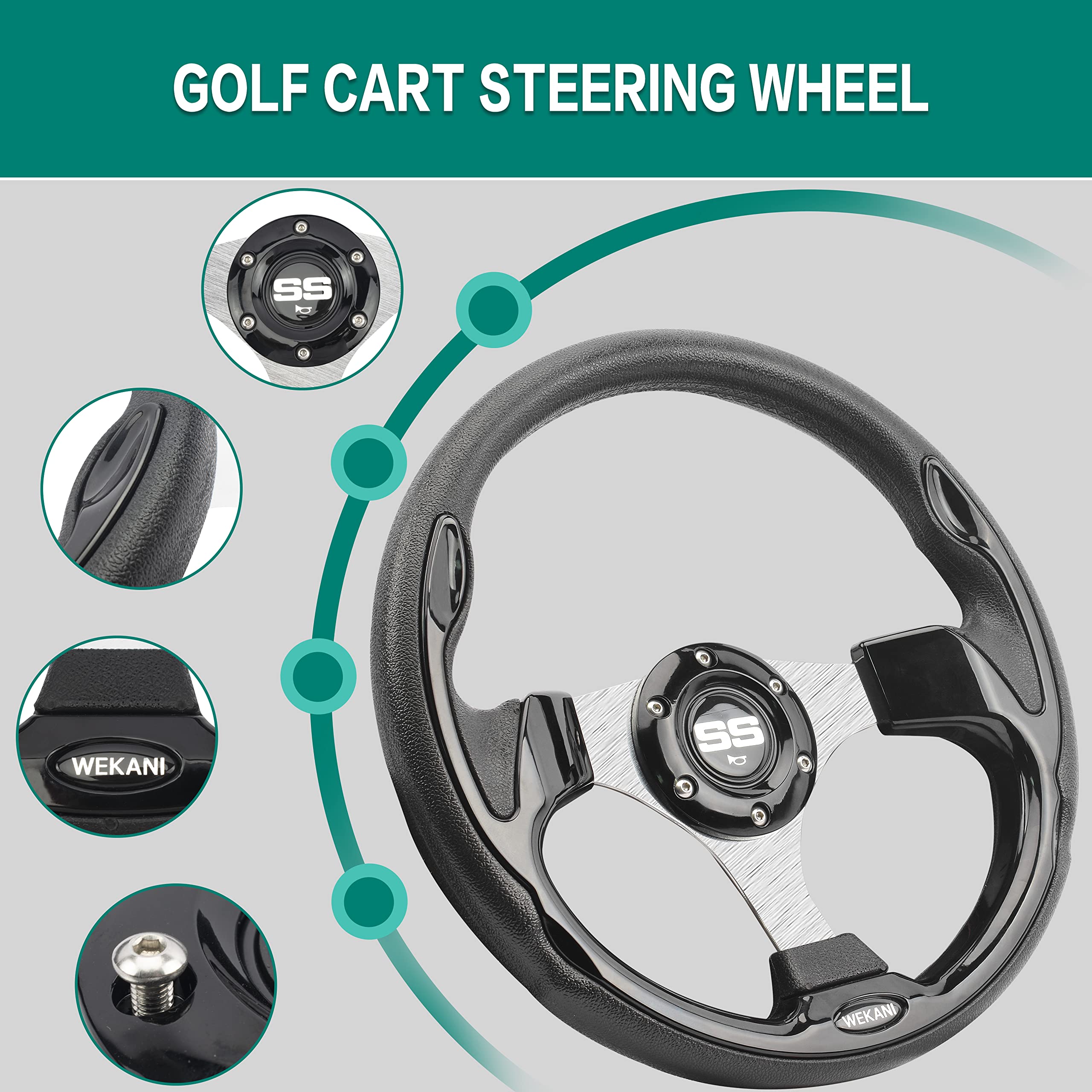 Wekani Golf Cart Steering Wheel For Ezgo Yamaha And Club Car Precedent Most Golf Carts Black