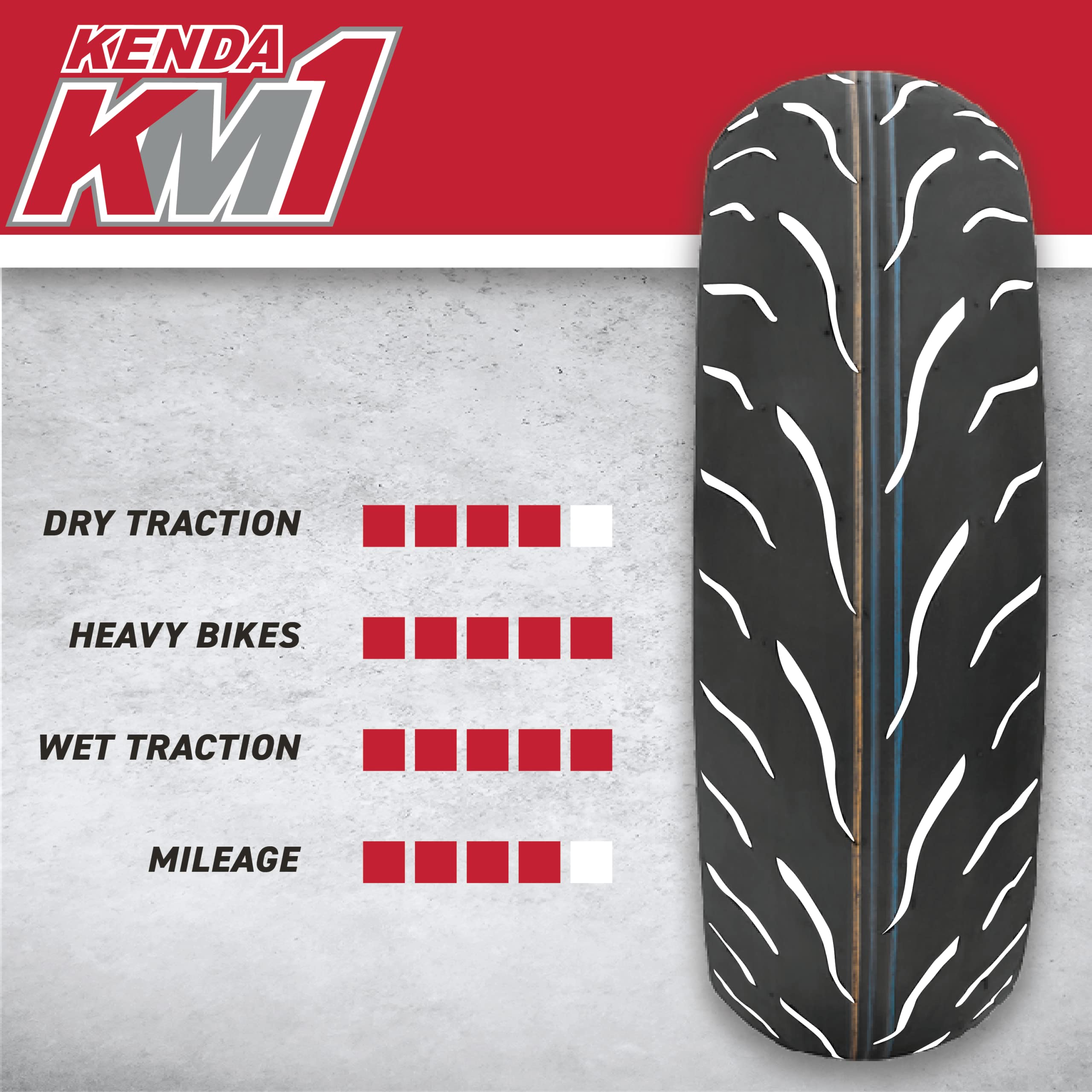 Kenda KM1 (KM001) 180/55ZR17 Rear Tire for Sport Touring Motorcycle 73W - Radial Tire with High-Speed Stability & Excellent Wet