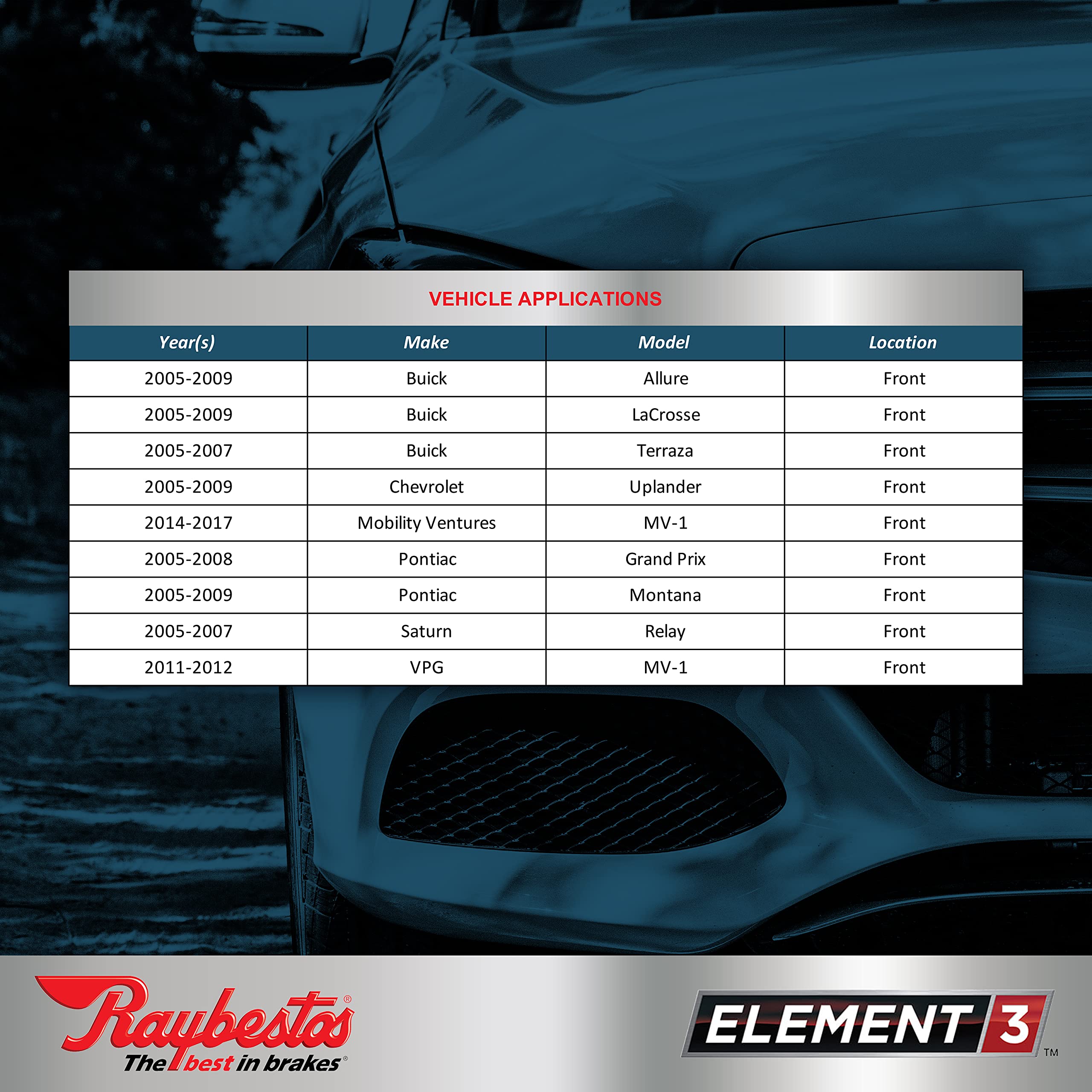 Raybestos Premium Element3 Eht Replacement Front Brake Pad Set For Buick Allure/Lacrosse/Terraza,Pontiac Grand Prix/Montana,Chev