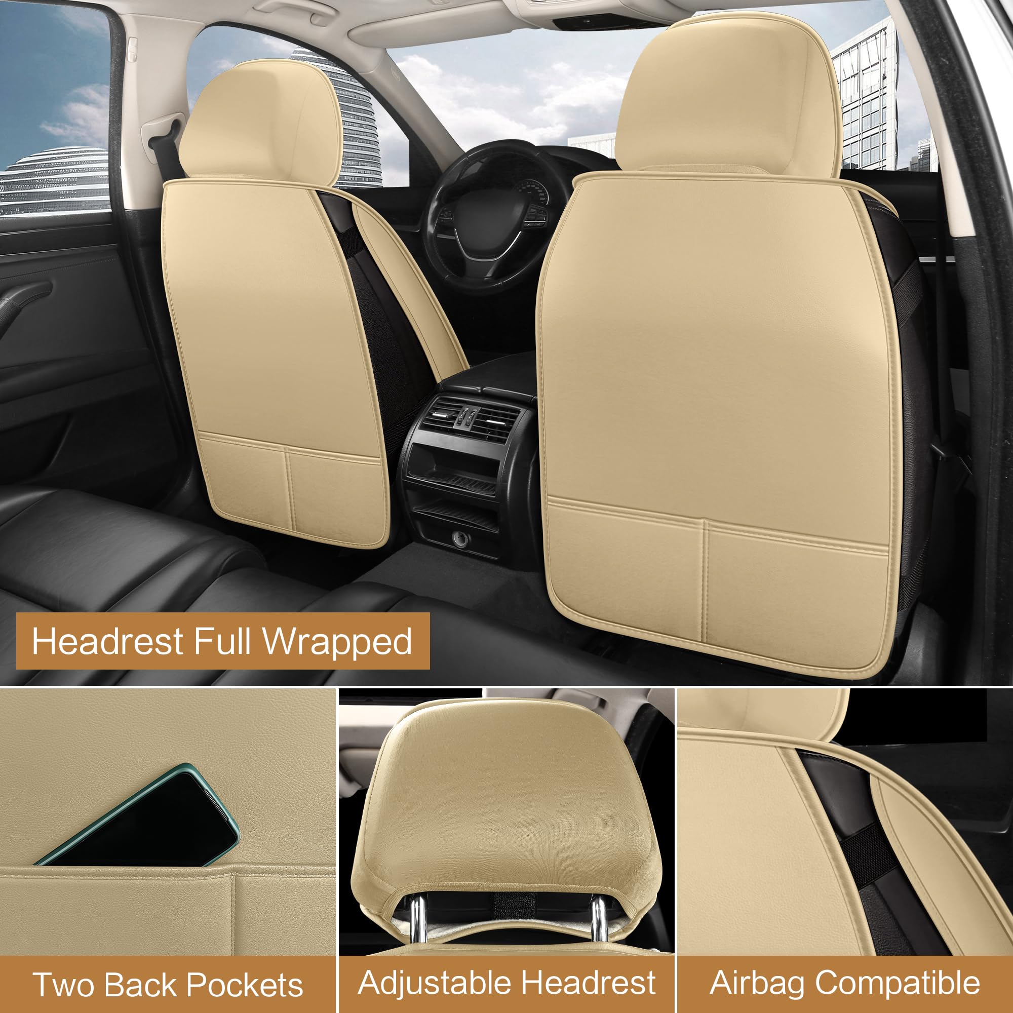 Pariitadin Leather Car Seat Covers Full Set, Waterproof Breathable Faux Leather Automotive Seat Covers For Cars, Non-Slip Car In
