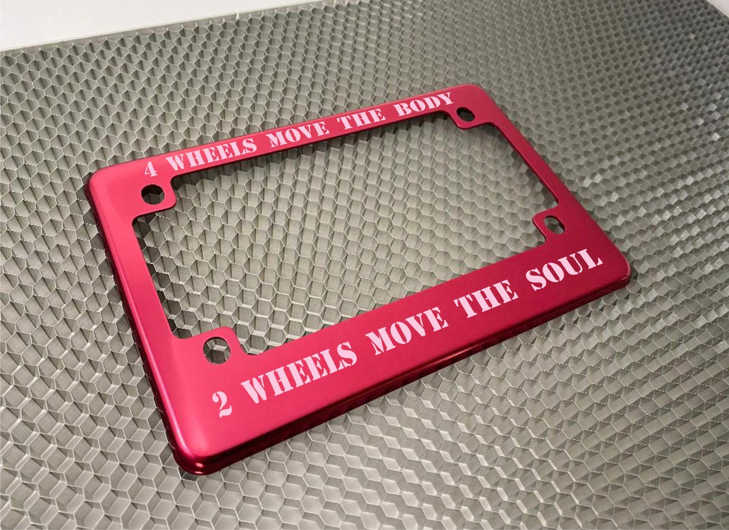 Motorcycle Personalized With Custom Text Design - Anodized Aluminum Laser Etched Standard Size License Plate Frame - Dark Pink