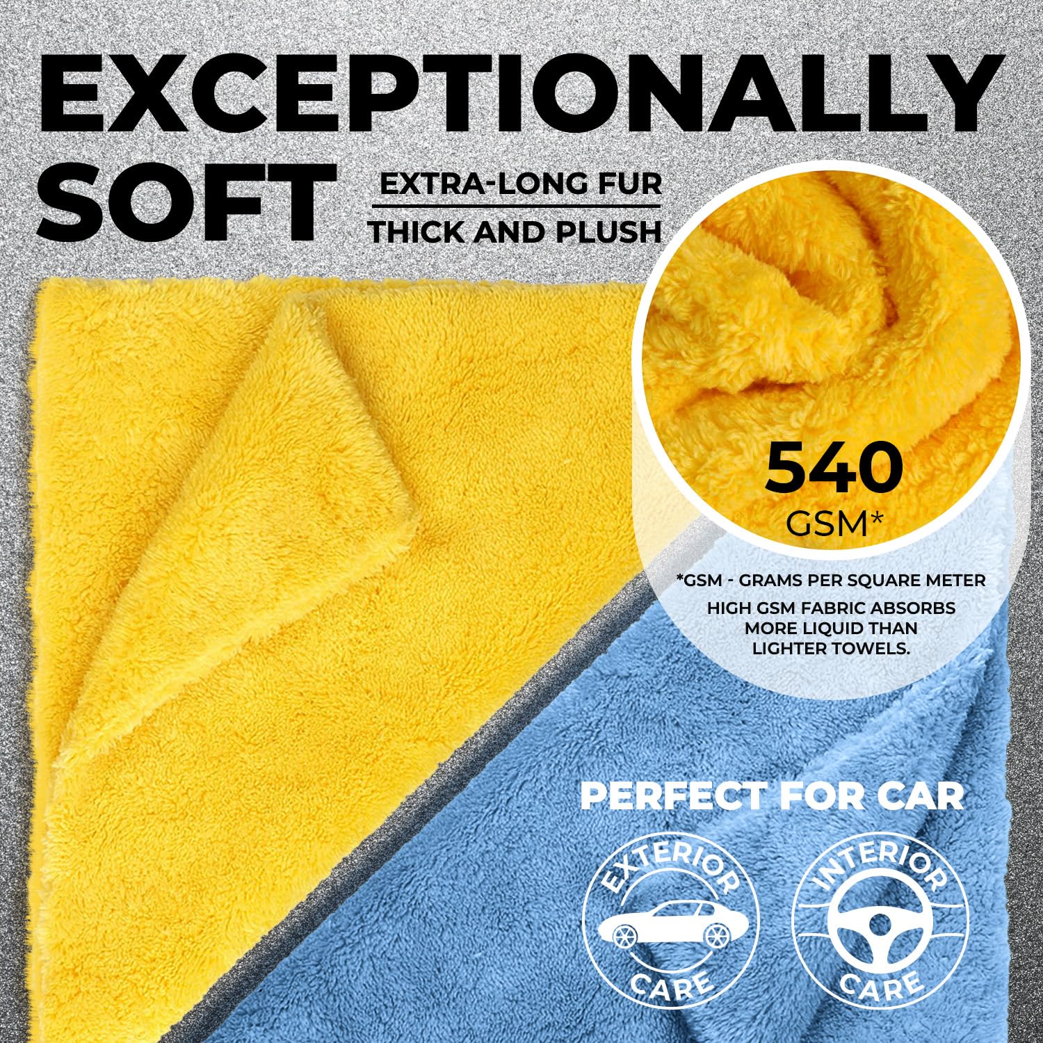 Edgeless Microfiber Towels For Cars - 6Pk (12   X12   ) - 540 Gsm - Super Soft Detailing & Buffing - Scratch-Free & Absorbent Mi