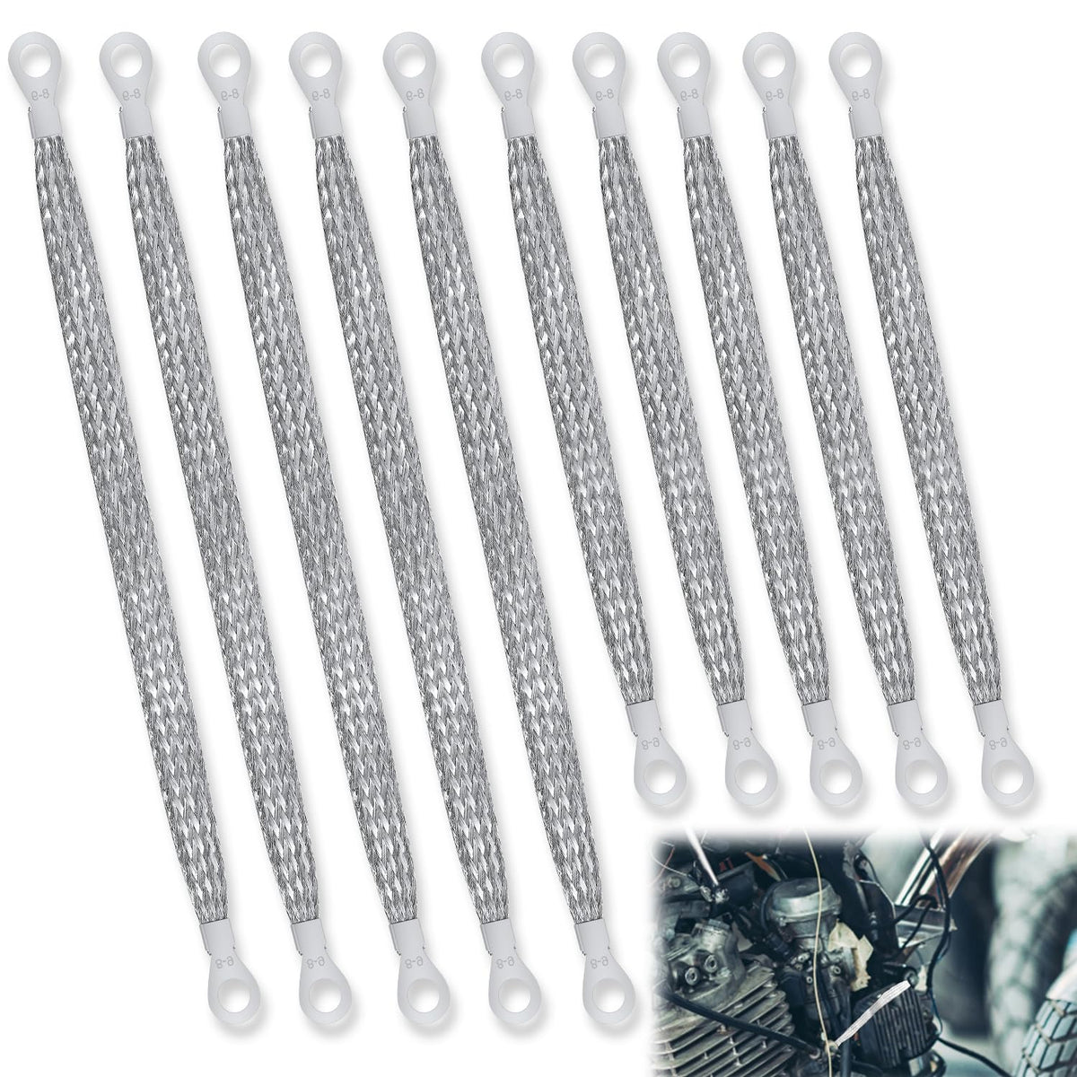 10Pcs Universal Automotive Ground Straps, 10/12 Inch Engine Ground Strap Kit Braided Copper Ground Straps Automotive Ground Strap Wire Ground Strap Connectors For Most Cars (Silver)