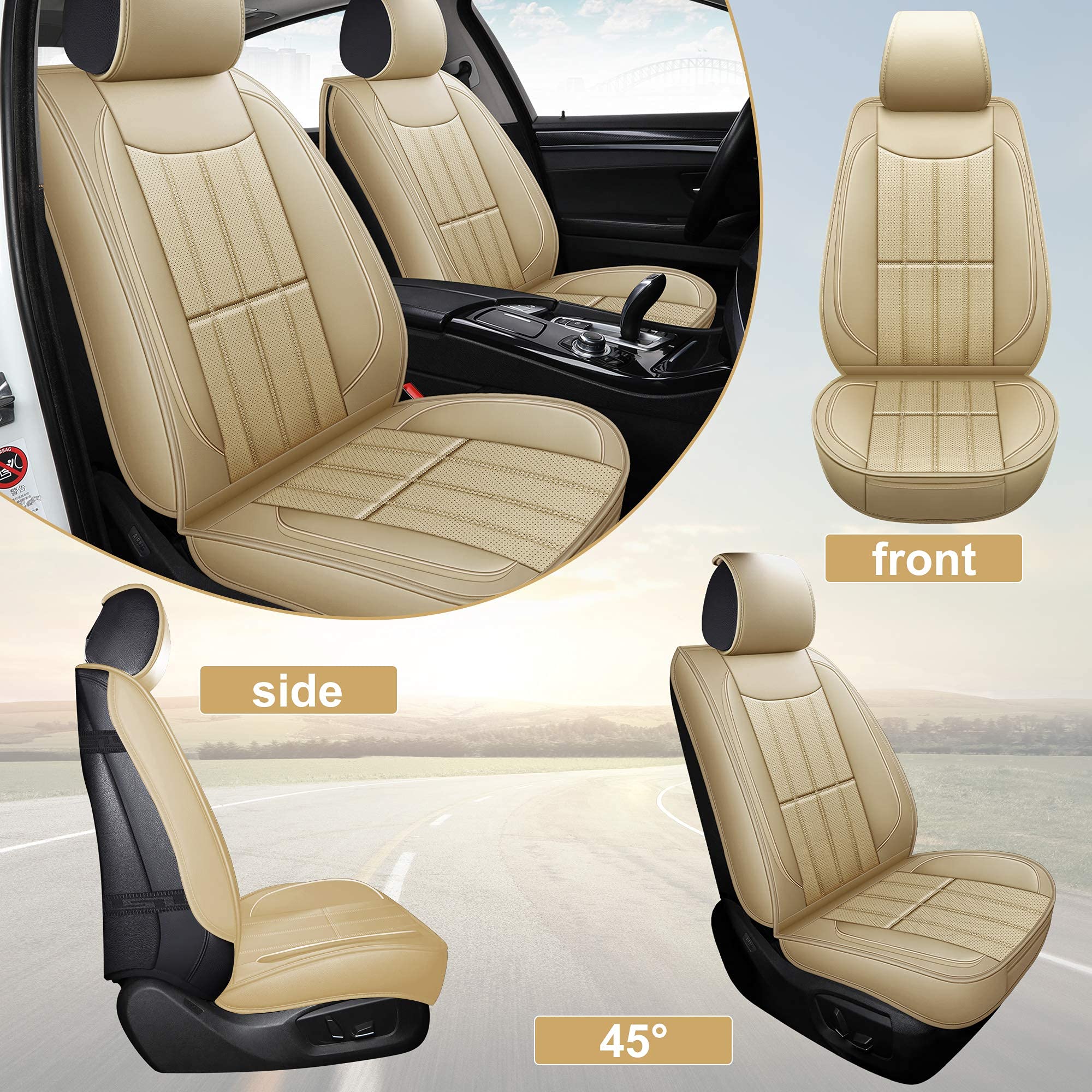Aoog Leather Car Seat Covers, Leatherette Automotive Vehicle Cover For Cars Suv Pick-Up Truck, Universal Non-Slip Vehicle Cover