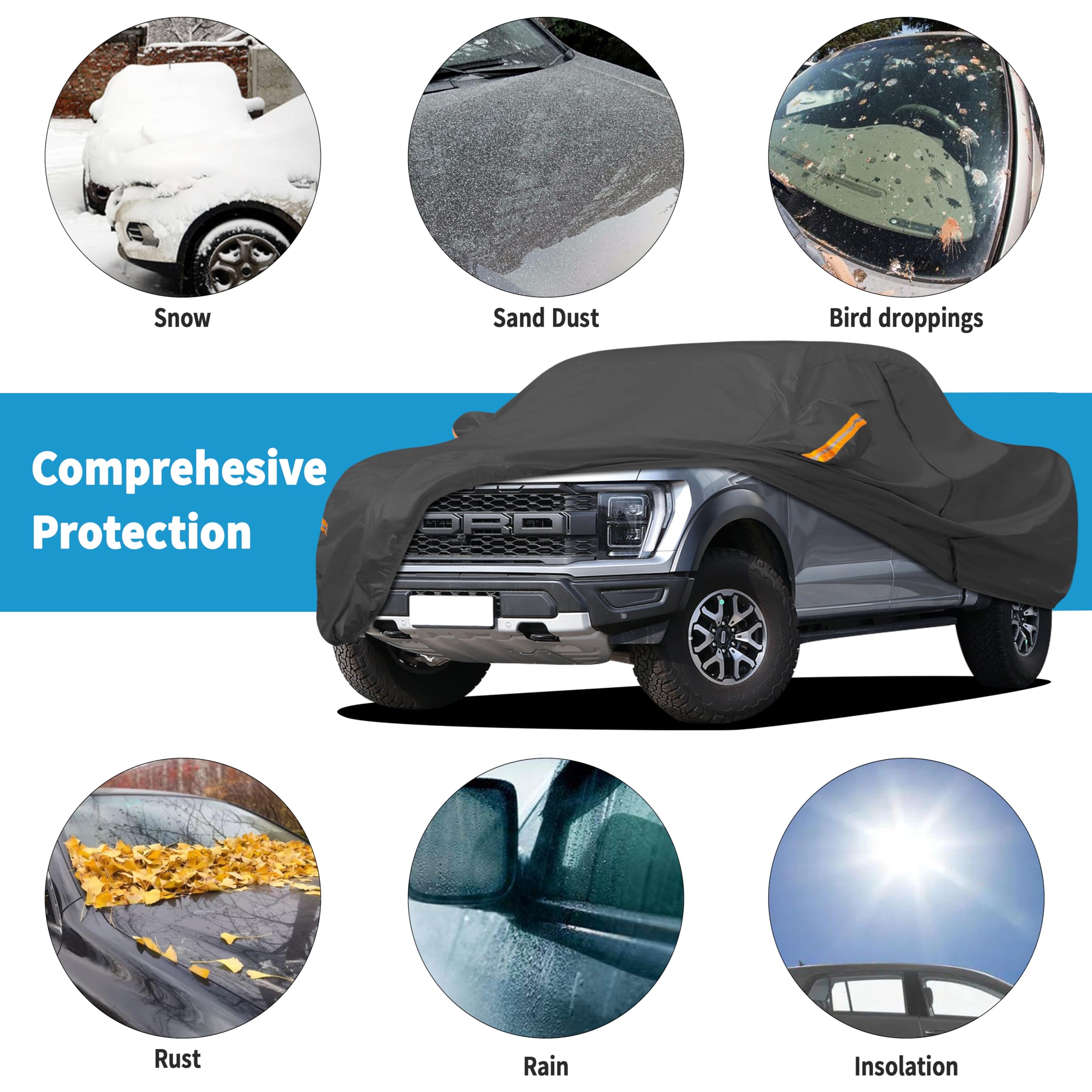 Color Rain Time Heavy Duty Truck Cover Waterproof All Weather. Pickup Truck Cover For Tacoma, Tundra, Titan, F-150, Ram 1500, Si