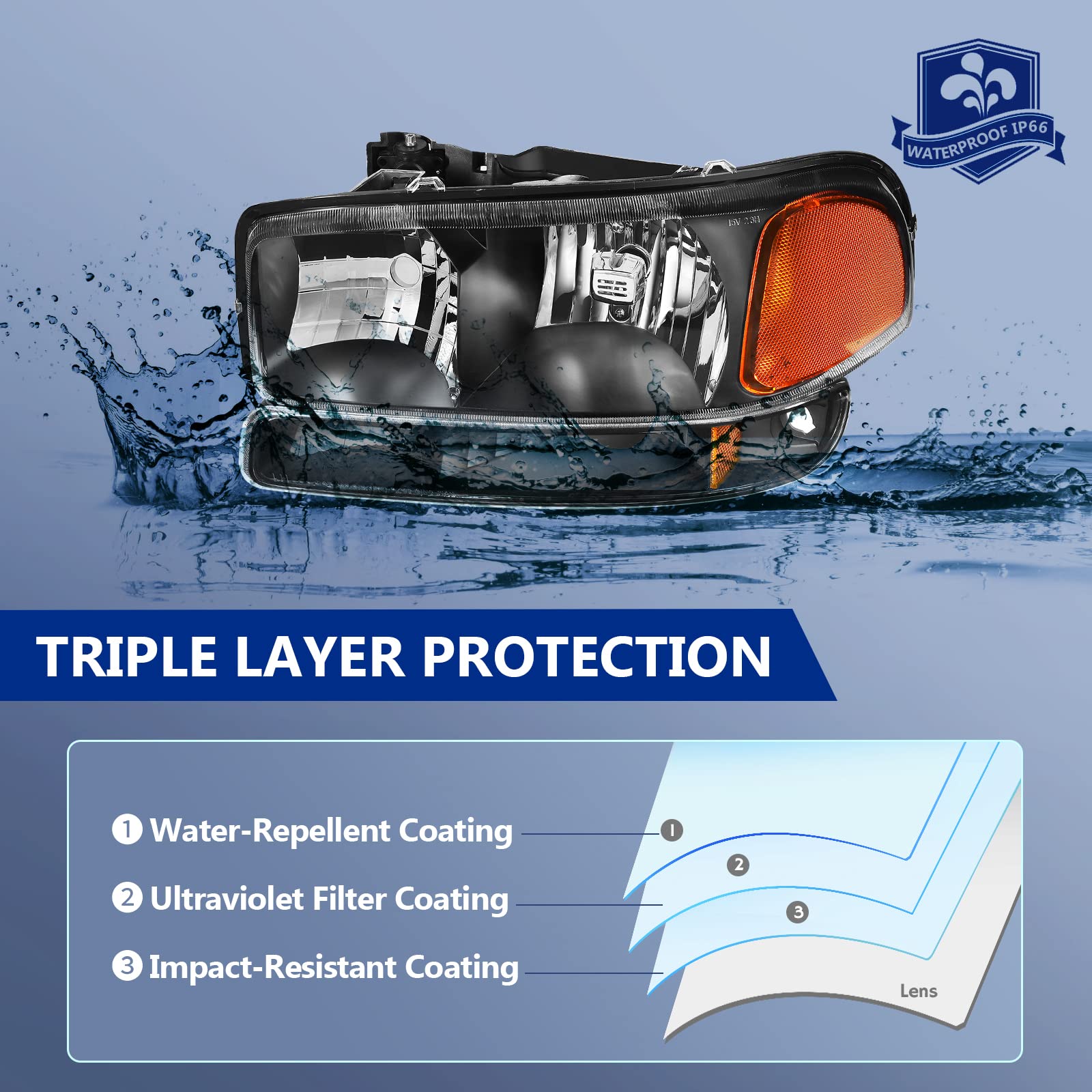 Eccpp Headlight Assembly For Gmc Sierra 3500 2001-2006 For Gmc Yukon 2000-2006 For Yukon Xl 1500/2500 2000-2006 Driver And Passe