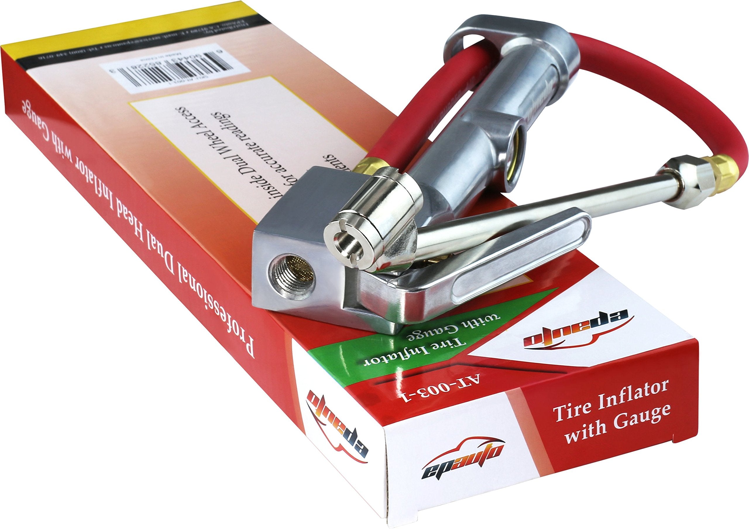 EPAuto Commercial Grade Dual Head Tire Inflator Gauge with Air Hose, 1/4'' NPT, 12'' Rubber Hose, 10-160 PSI