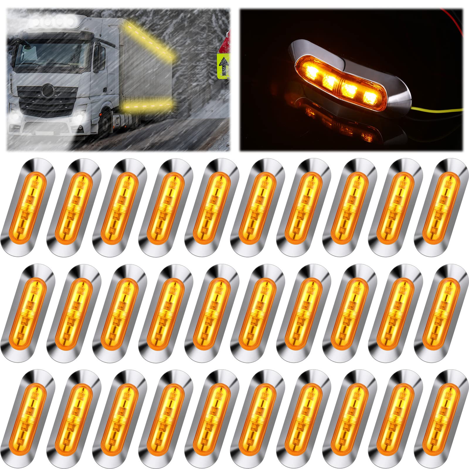 Tallew 30 Pcs Amber Dc12V-24V 4 Led Side Marker Indicator Lights Lamp Front Rear Tail Clearance Lamp For Truck Trailer Boat Bus