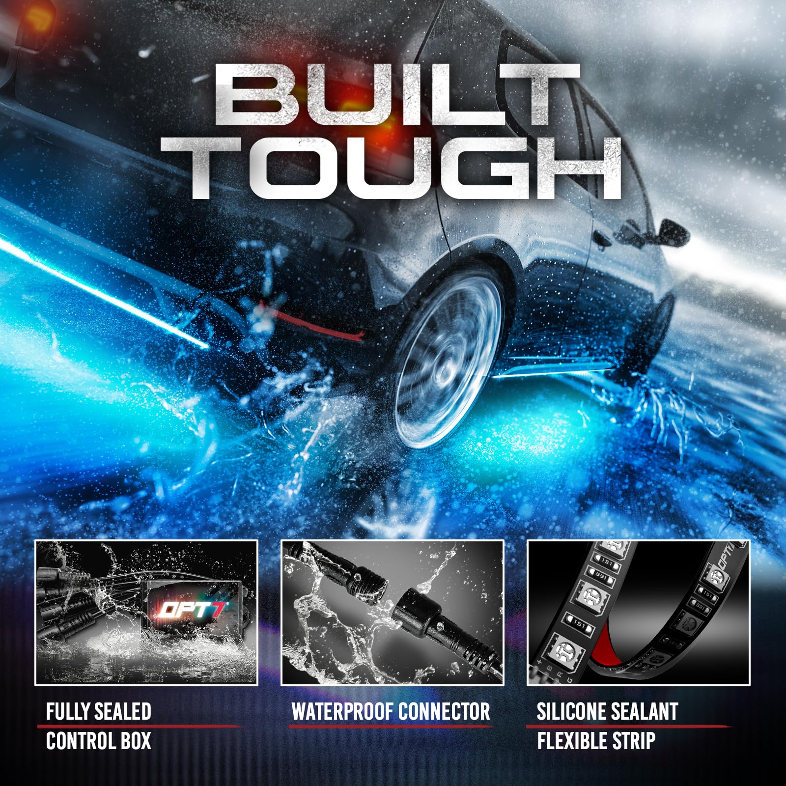 Opt7 Aura Flexible Underglow Car Lights With App & Remote Control, Exterior Neon Accent Underbody Lighting Kit, 4 Pcs Rgb Led Li