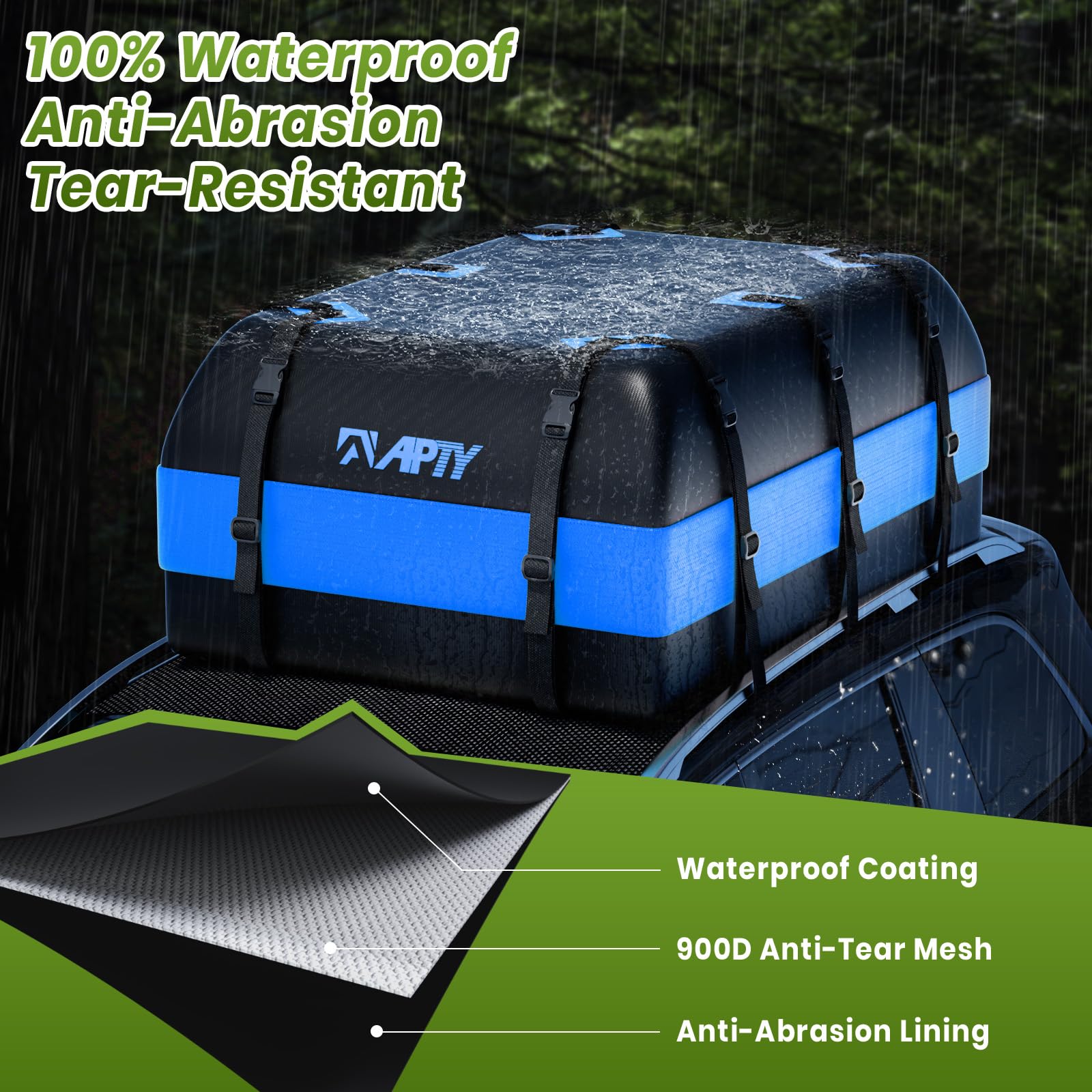APTY 21 Cubic Feet Car Rooftop Cargo Bag Carrier, Soft Roof Top Luggage Bag for All Vechicles with/Without Racks - with Waterpro