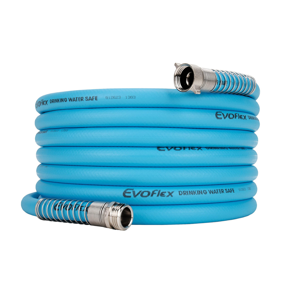 Camco EvoFlex 25-Foot Drinking Water Hose | Features an Extra Flexible Construction | Stainless Steel Strain Reliefs on Each Hos