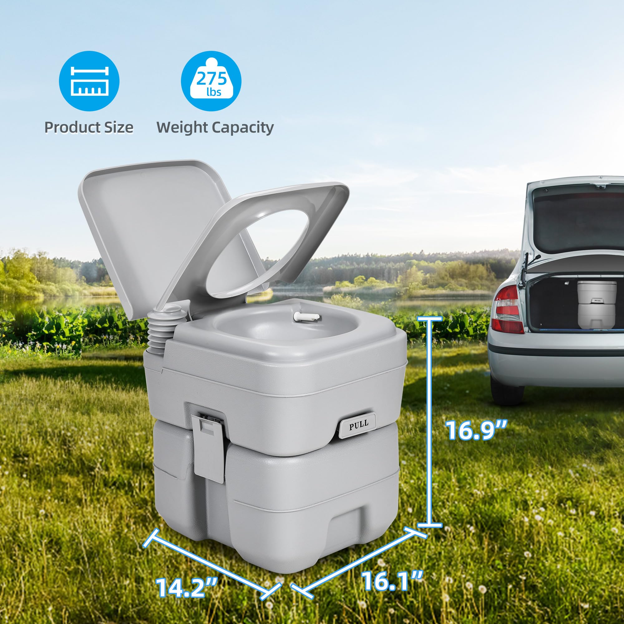 Yitahome Portable Toilet Travel Rv Potty, 5.3 Gallon Detachable Waste Tank For Effortless Cleaning, Press Flush Pump, For Campin