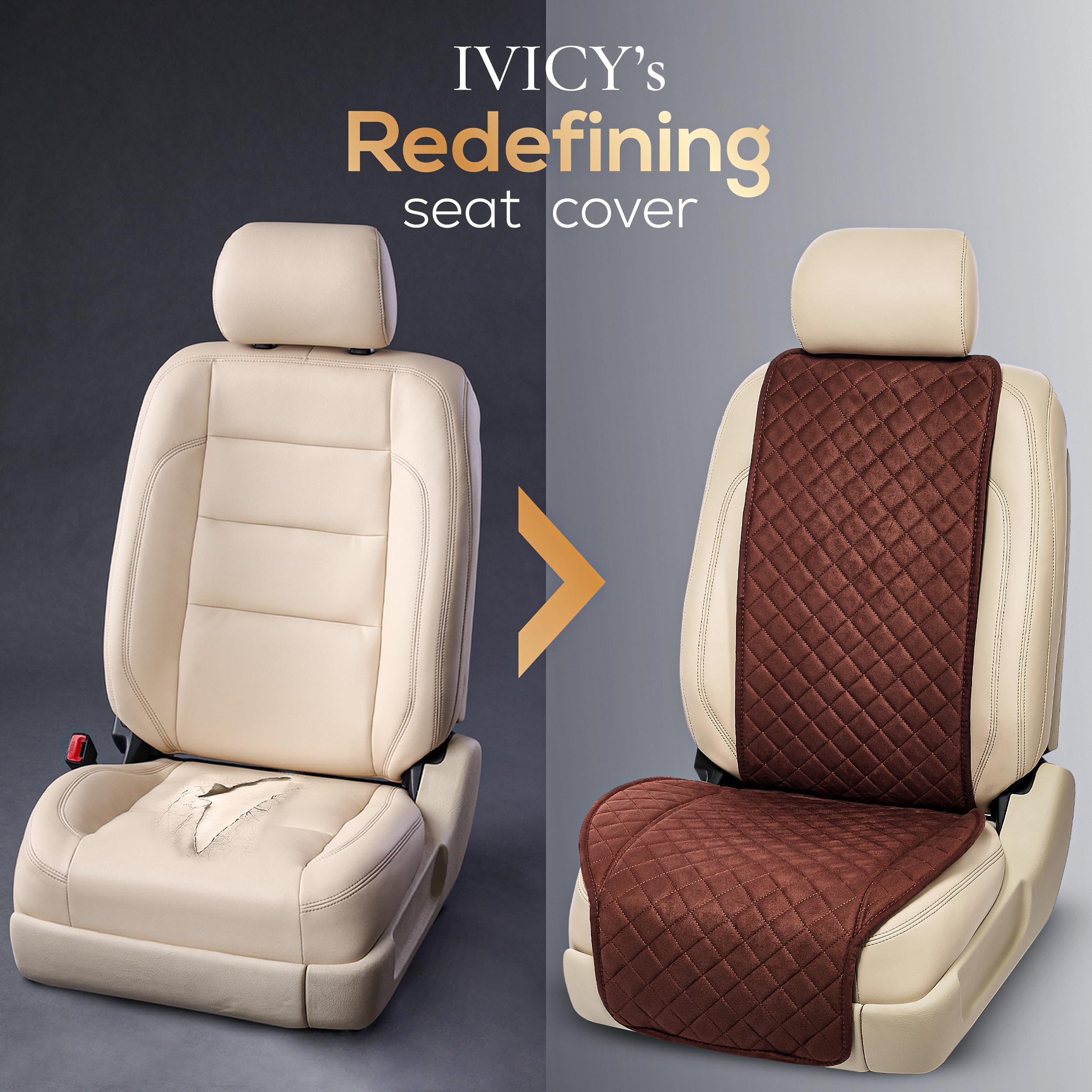 Ivicy Suede Car Seat Cover For Cars - Non-Slip Soft & Breathable - Front Car Seat Protector Covers Universal Fits Most Automotiv