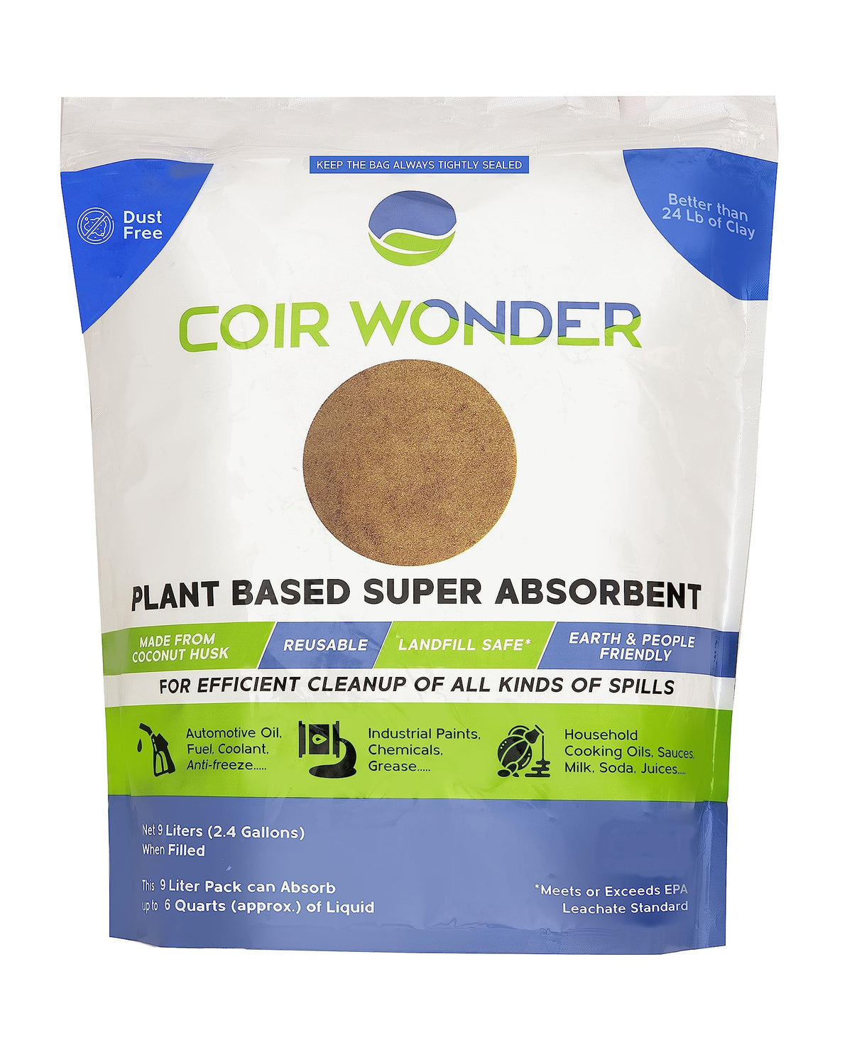 3-in-1 Oil Absorbent, Paint Hardener & Sweep Compound - Oil, Biohazard, Spill Kit Granules - 9L Bag Weighs 3.2 Lbs & Absorbs 6 Q