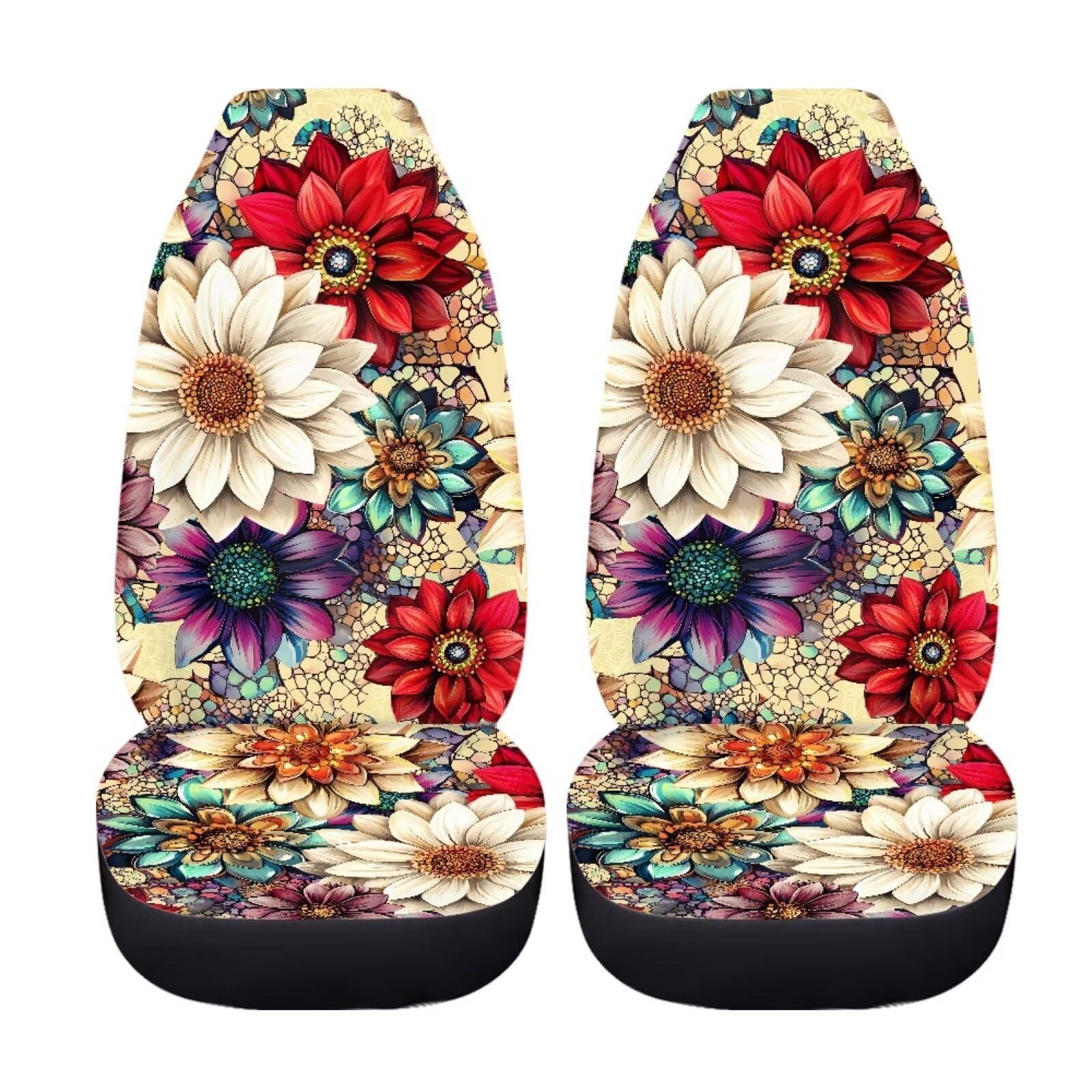 Bigcarjob Blossom Lotus Car Seat Covers Set For Front Only Boho Lotus Print Car Interior Accessories Cute Seat Protector For Car