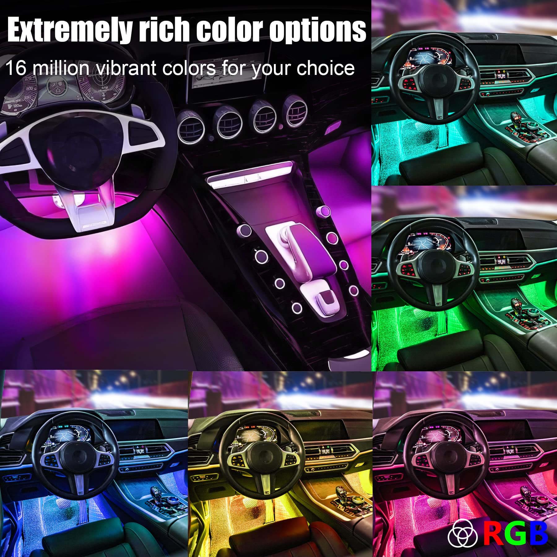Livtee Smart Rgb Led Interior Lights, 2 Lines Design With Usb Port, App Control, Music Mode And Diy Mode, Car Accessories Gifts
