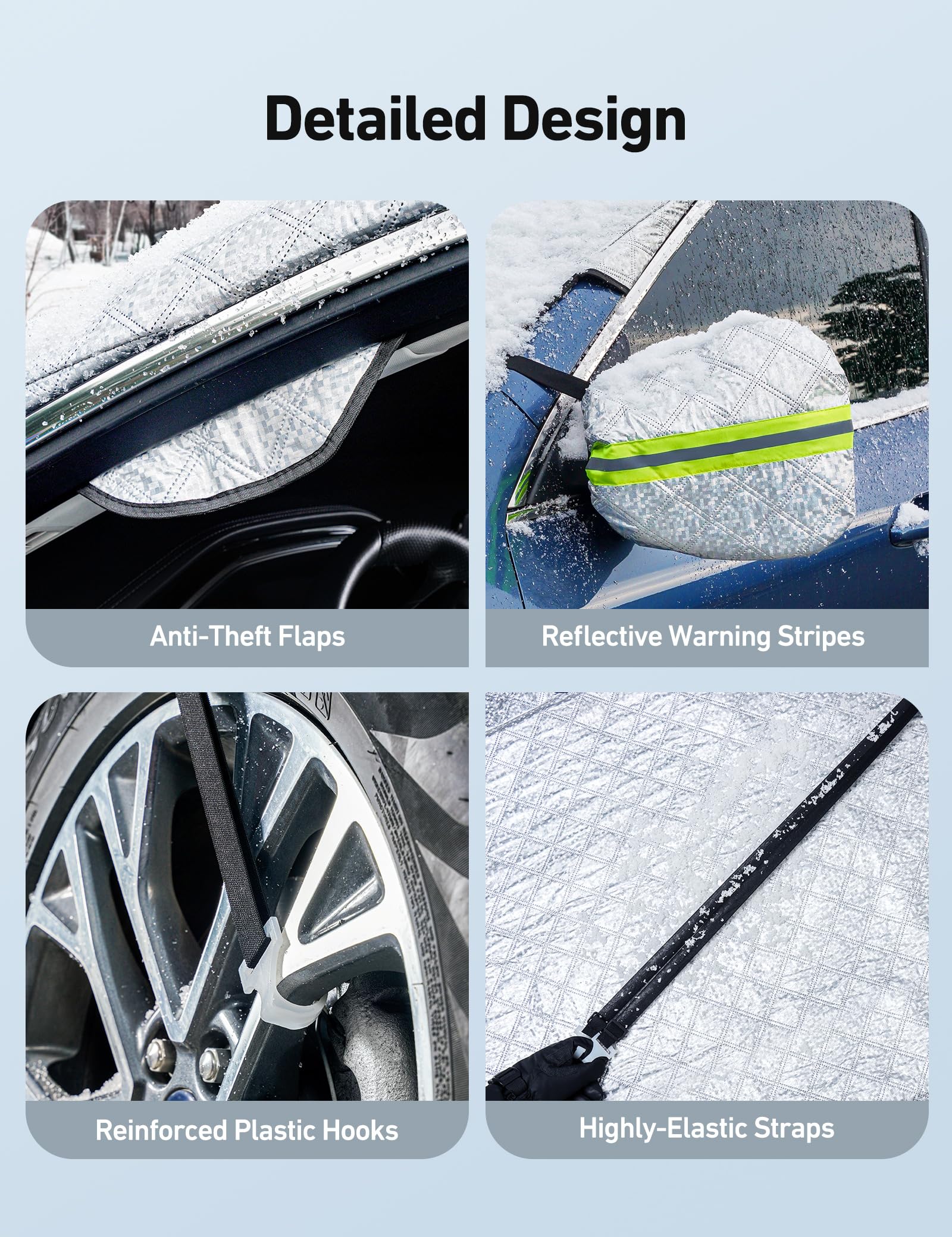 Astroai Windshield Snow Cover, Windshield Cover For Ice And Snow 4-Layer Protection For Snow, Ice, Uv, Frost Wiper & Mirror Cove