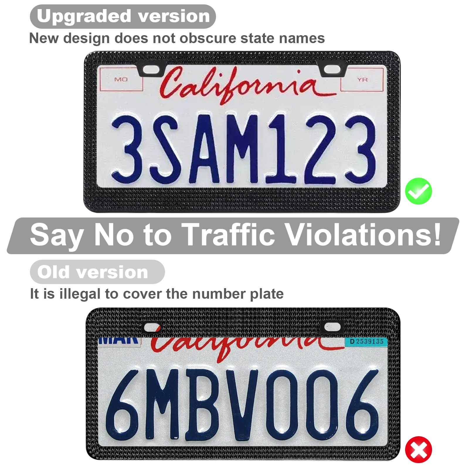 Quanqiufei 2 Pack Bling License Plate Frames For Women, Sparkly Rhinestone Diamond Car Accessories With Glitter Crystal Caps (Bl