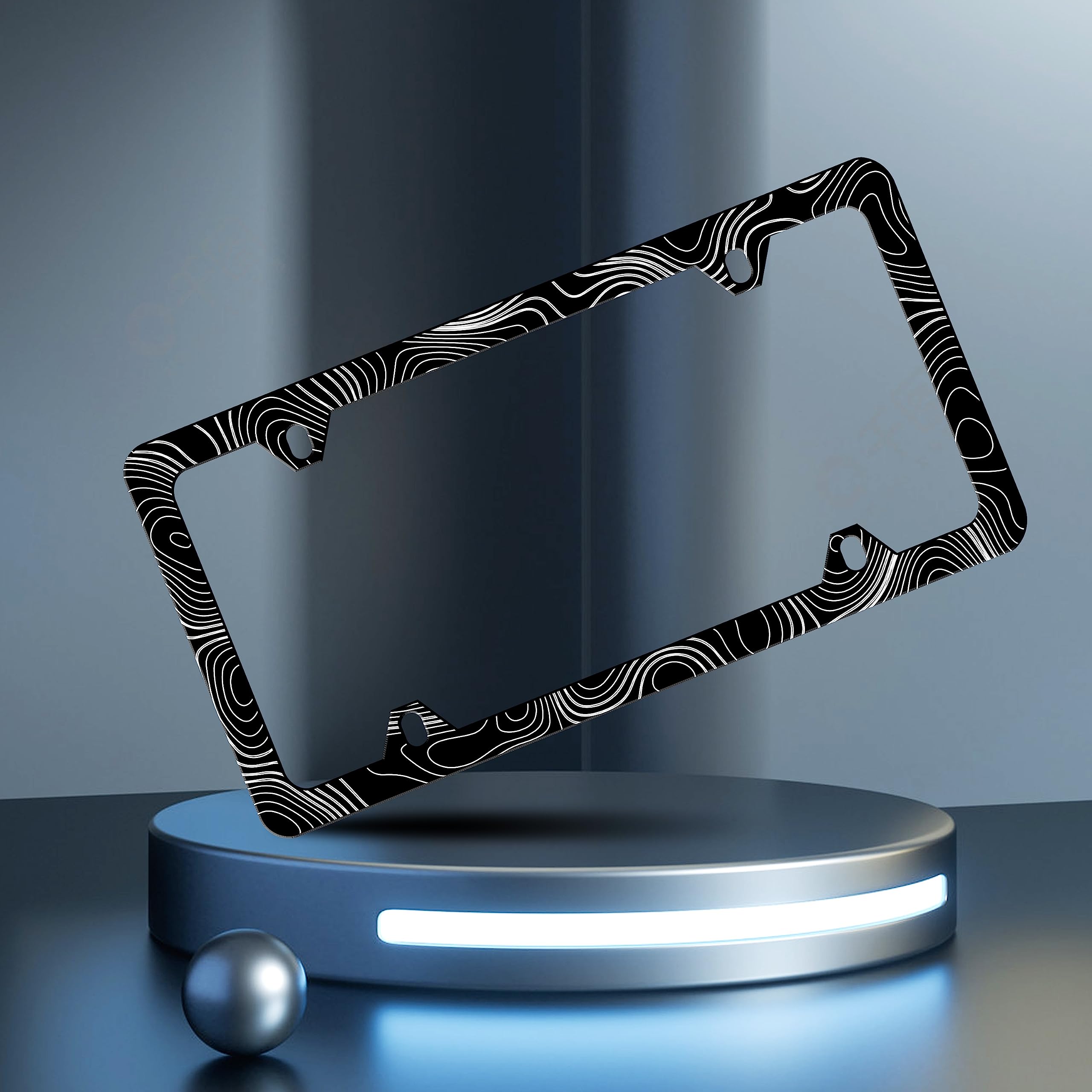2 Pieces Topographic Map License Plate Frame Topography License Plate Frames Personalise Stainless Steel Funny Design Compatible