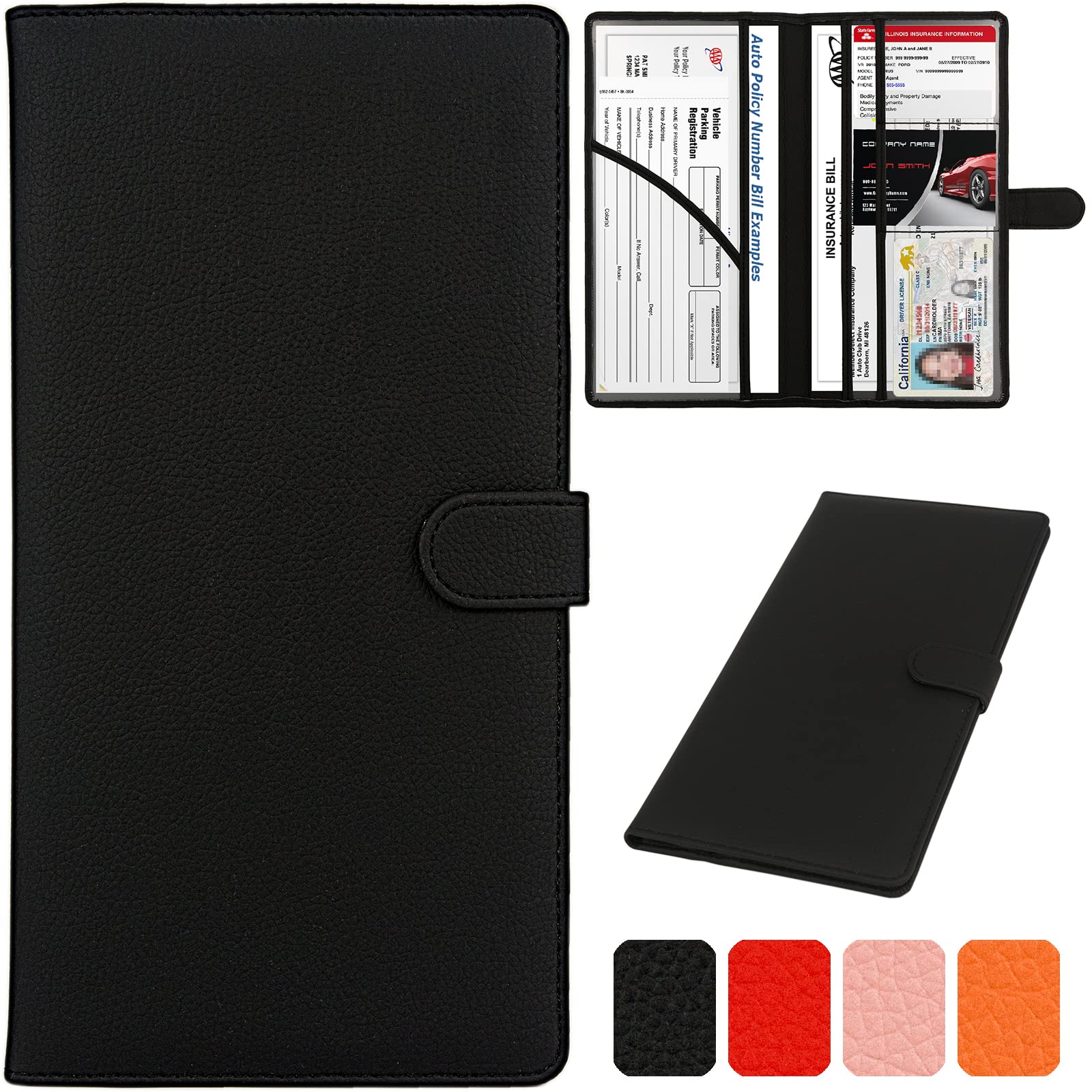 Srandme Car Registration And Insurance Holder, Leather Vehicle Glove Box Car Organizer Wallet With Magnetic Shut For Documents, Cards, Paperwork, Driver License, Black