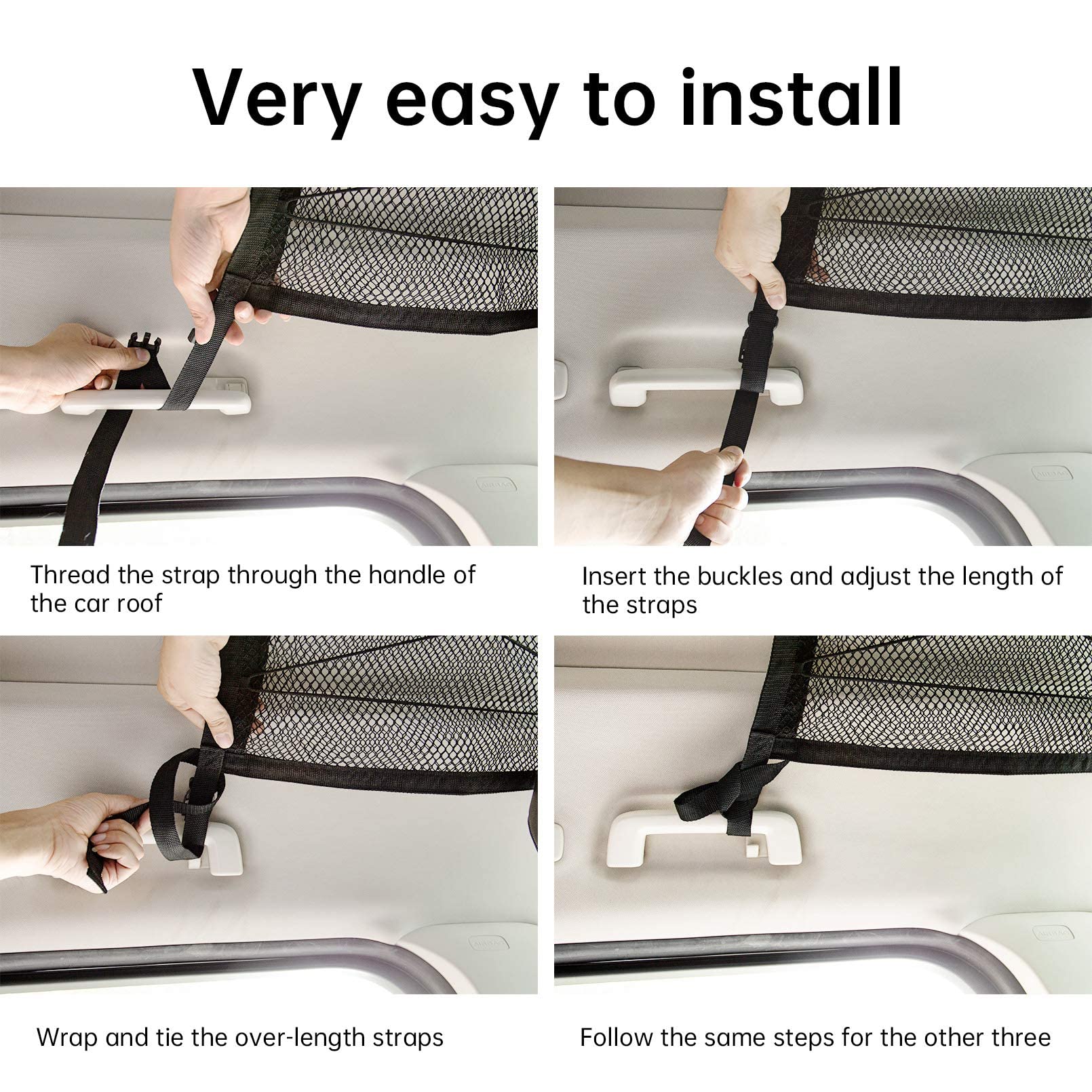 Kaskawise Car Ceiling Cargo Net Pocket, 31''X21'' Adjustable Double-Layer Mesh Suv Roof Organizer Long Trip Storage Bag,Tent Put