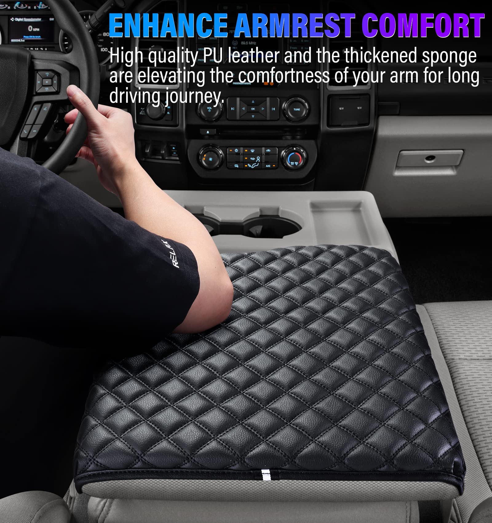 Sinvanho Thickened Center Console Armrest Cover For Ford F150 F250 F350 F450 2015-2024 Accessories, Pu Leather Middle Console Pr