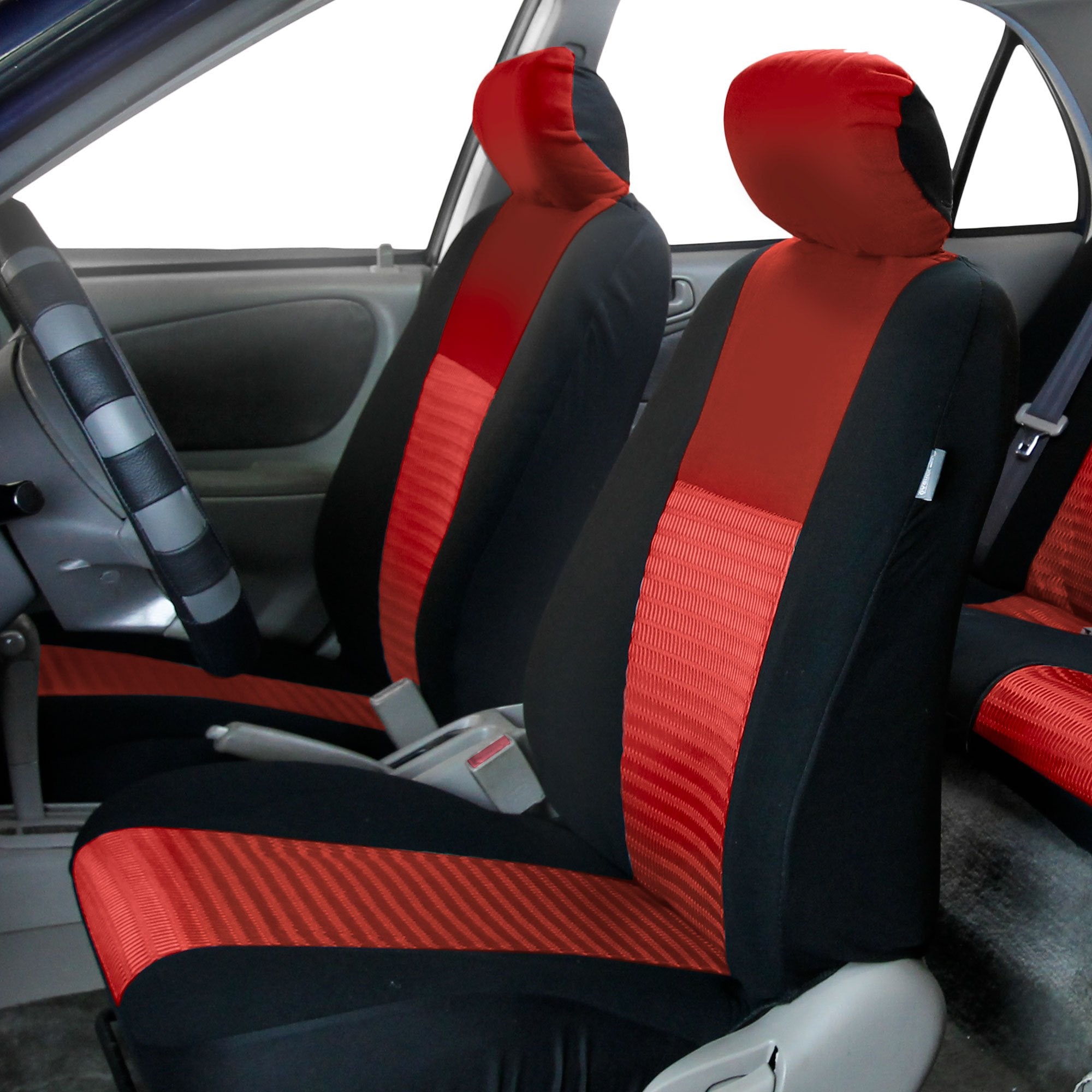 Fh Group Trendy Elegance Front Set Seat Covers, Airbag Compatible (Red/Black)- Universal Fit For Cars, Trucks & Suvs
