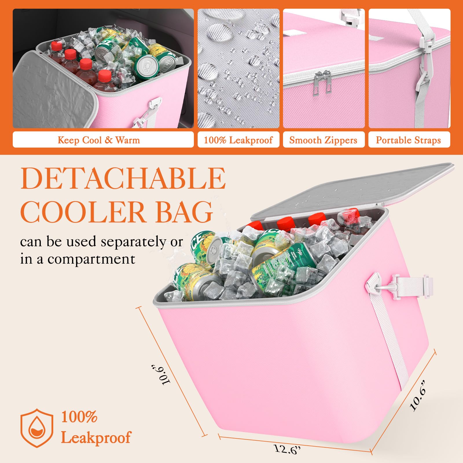 Hotor Trunk Organizer, Sturdy Foldable With Cooler For Car & Suv, 3 Compartments, Pink, 30.90     12.60     10.63