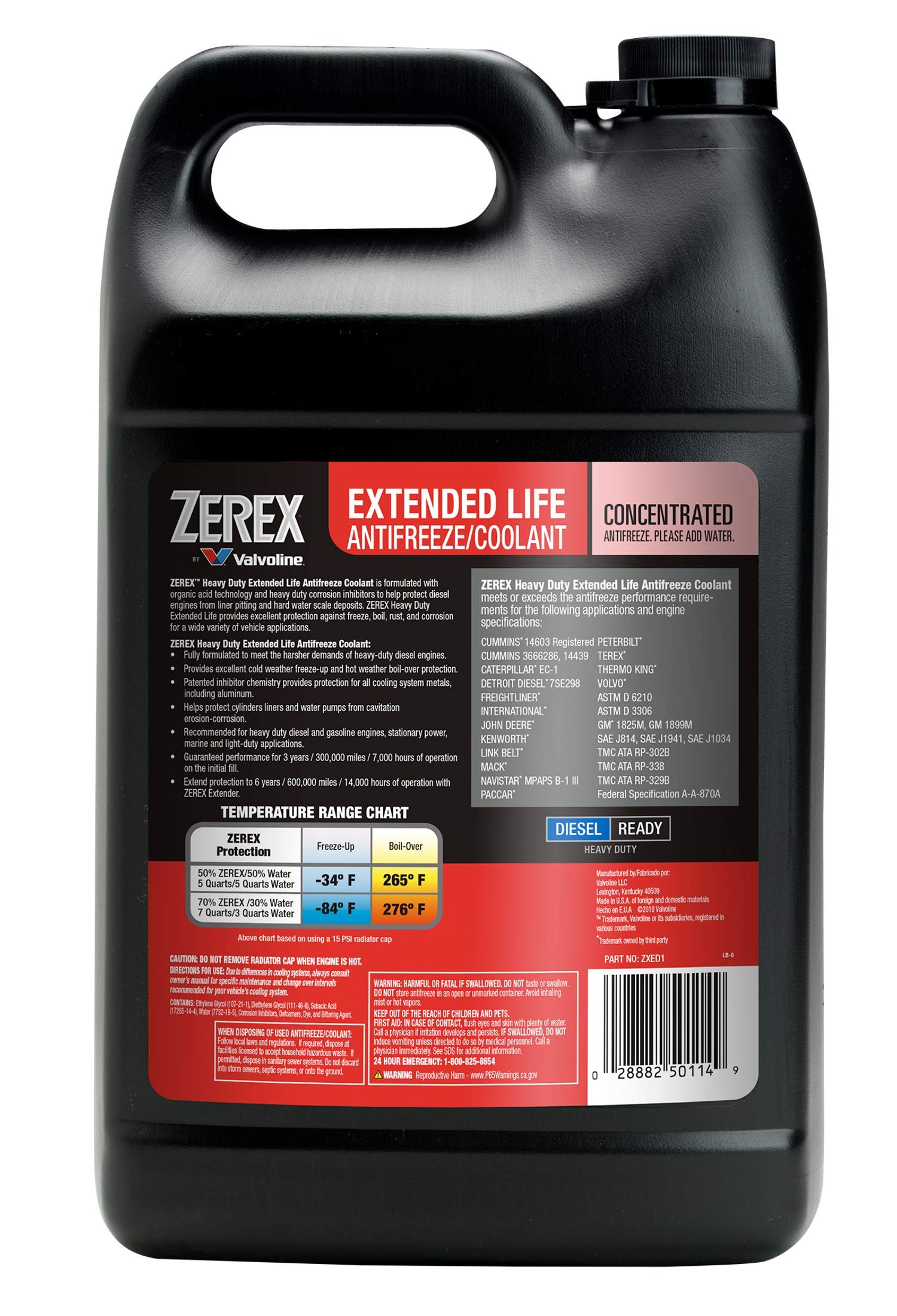Zerex Extended Life Red Heavy Duty (Hd) Concentrate Antifreeze/Coolant 1 Ga, Case Of 6