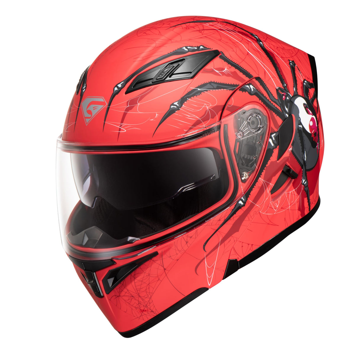Kypara Motorcycle Dual Visor Flip Up Modular Full Face Helmet With Dot Certification Of Impressionism (Red Spider, Xl)
