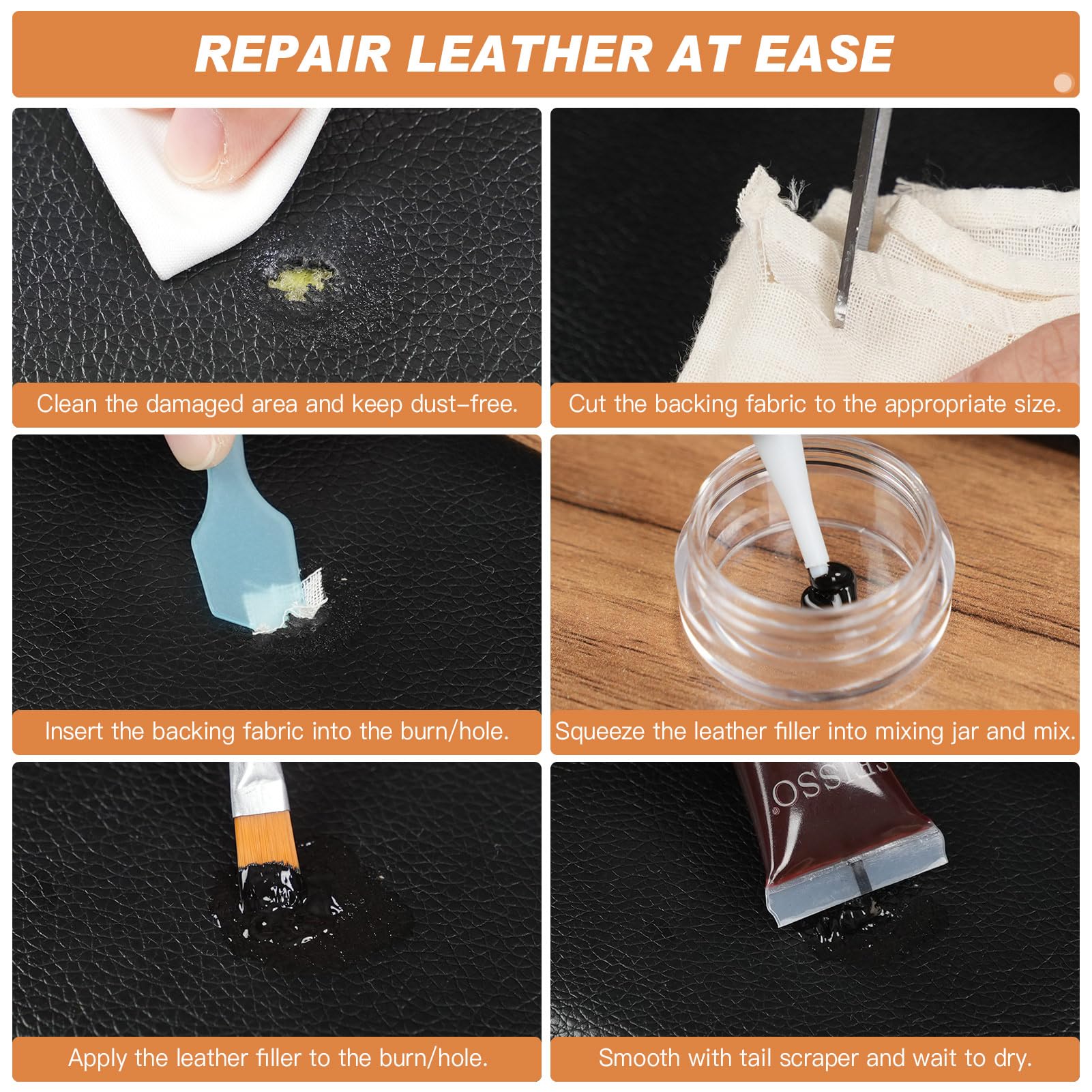 SEISSO Leather Repair Kit for Furniture, Brown Leather and Vinyl Repair for Couch, Boat Seat, Car Interior, Jacket, Purse, Fix T