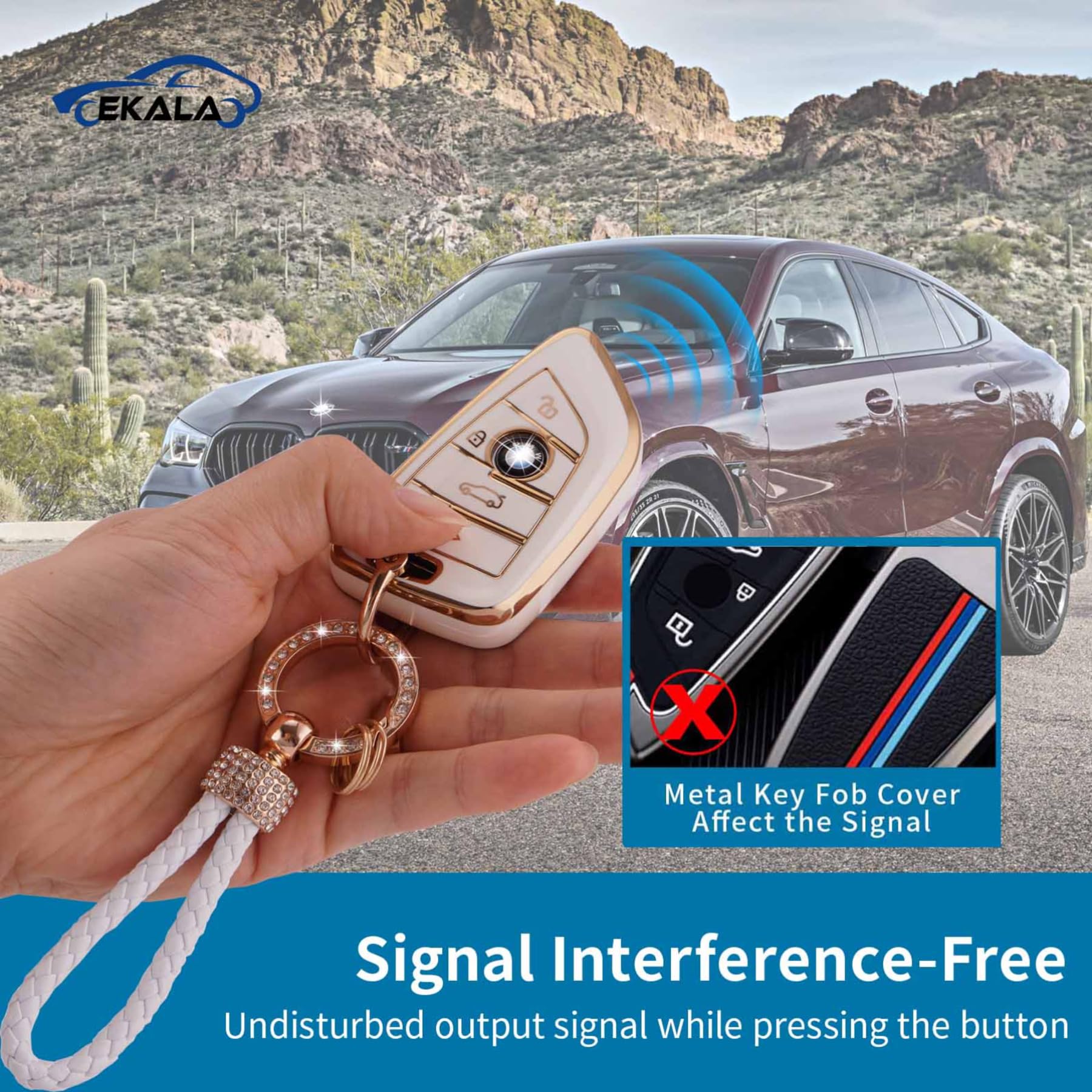 Ekala For Bmw Key Fob Cover Soft Tpu Full Protection Smart Key Case Shell White With Keychain Lanyard Fit For Bmw X1 X2 X3 X5 X6 2 5 6 7 Series 3 4 Buttons Smart Key Fob Case(Bm-4D)