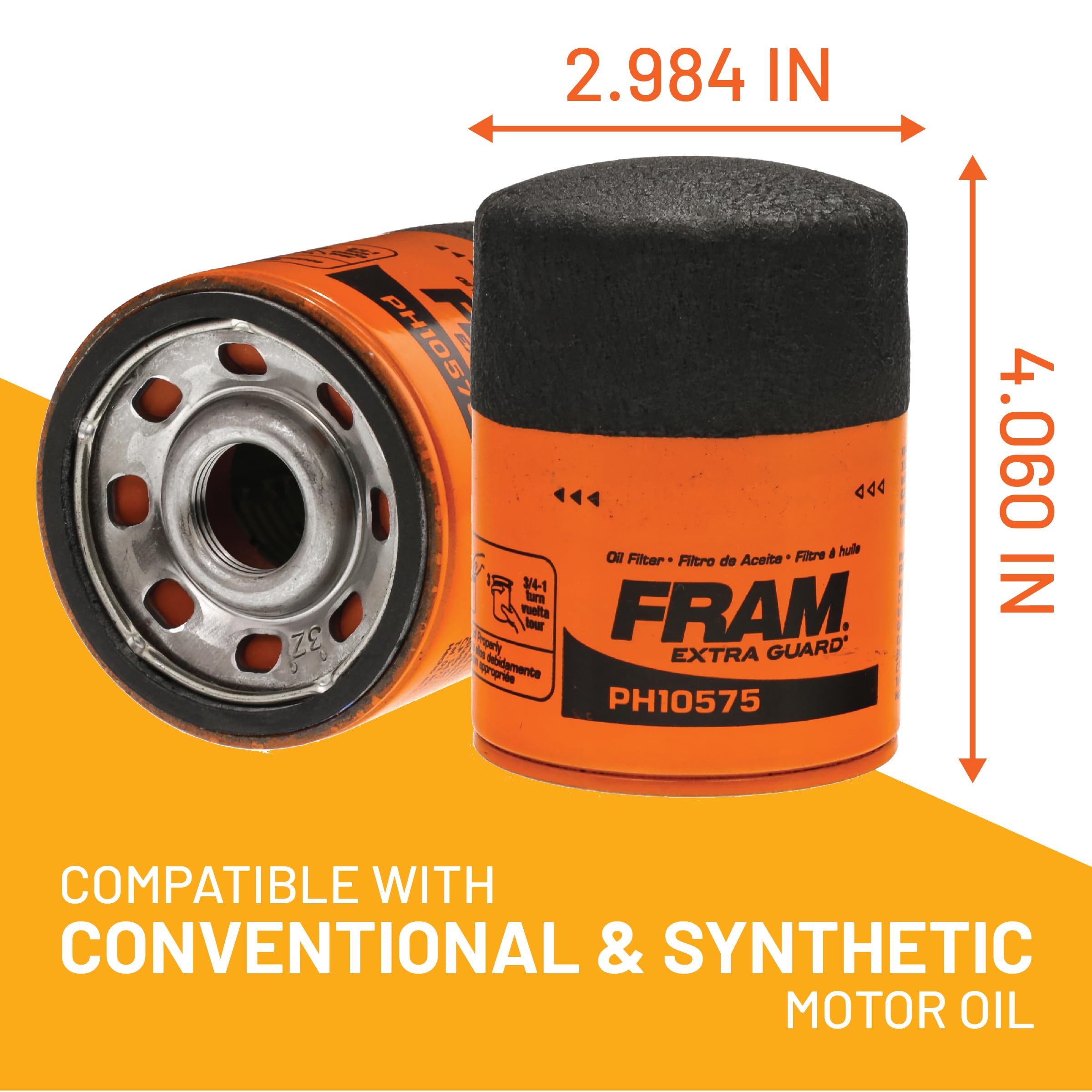Fram Extra Guard Ph10575, 10K Mile Change Automotive Replacement Interval Spin-On Engine Oil Filter For Select Vehicle Models