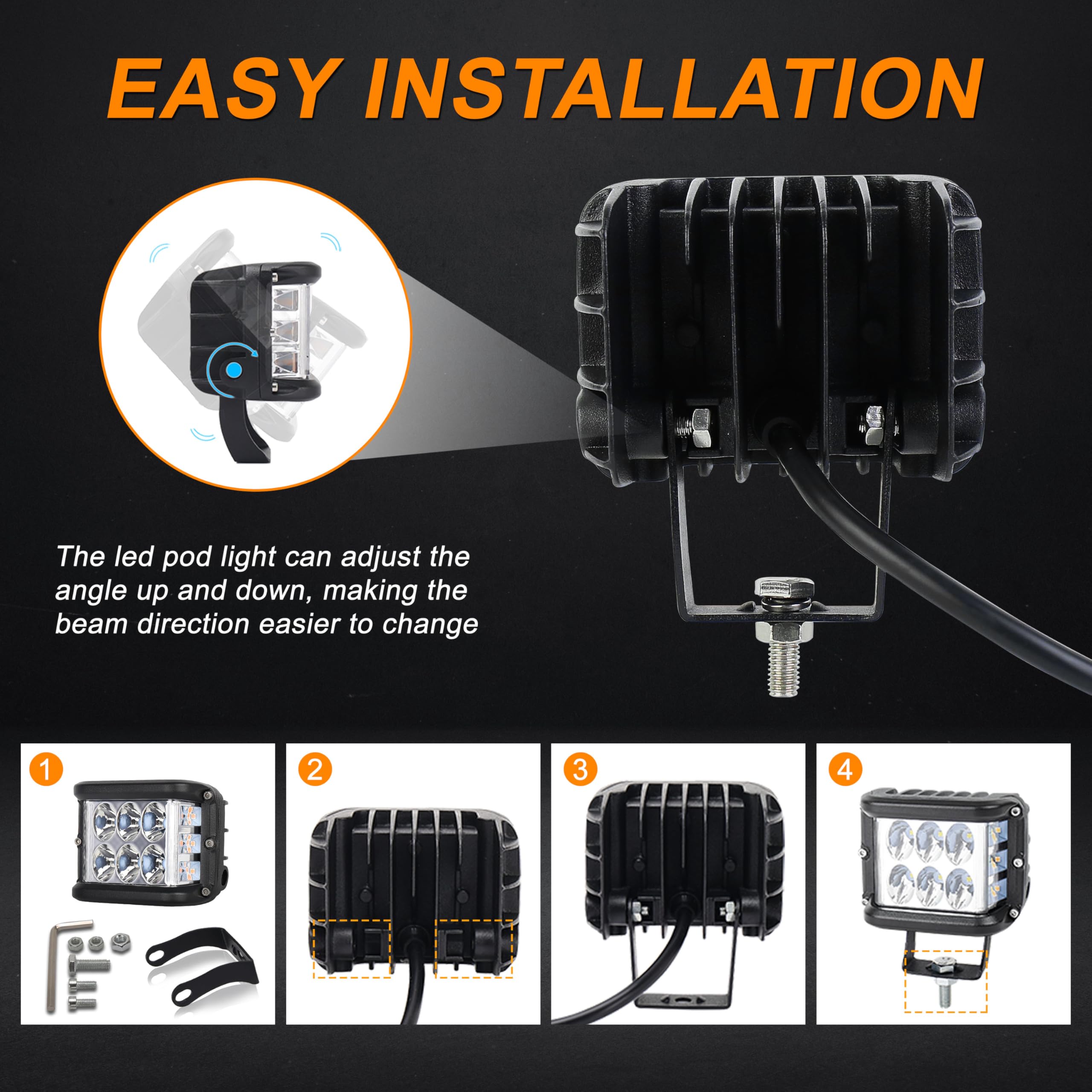 Hoyuza Side Shooter Pod Lights 4 Inch Dual Side Yellow Strobe Led Cube For Farm Tractor Plow Truck Atv Utv Offroad