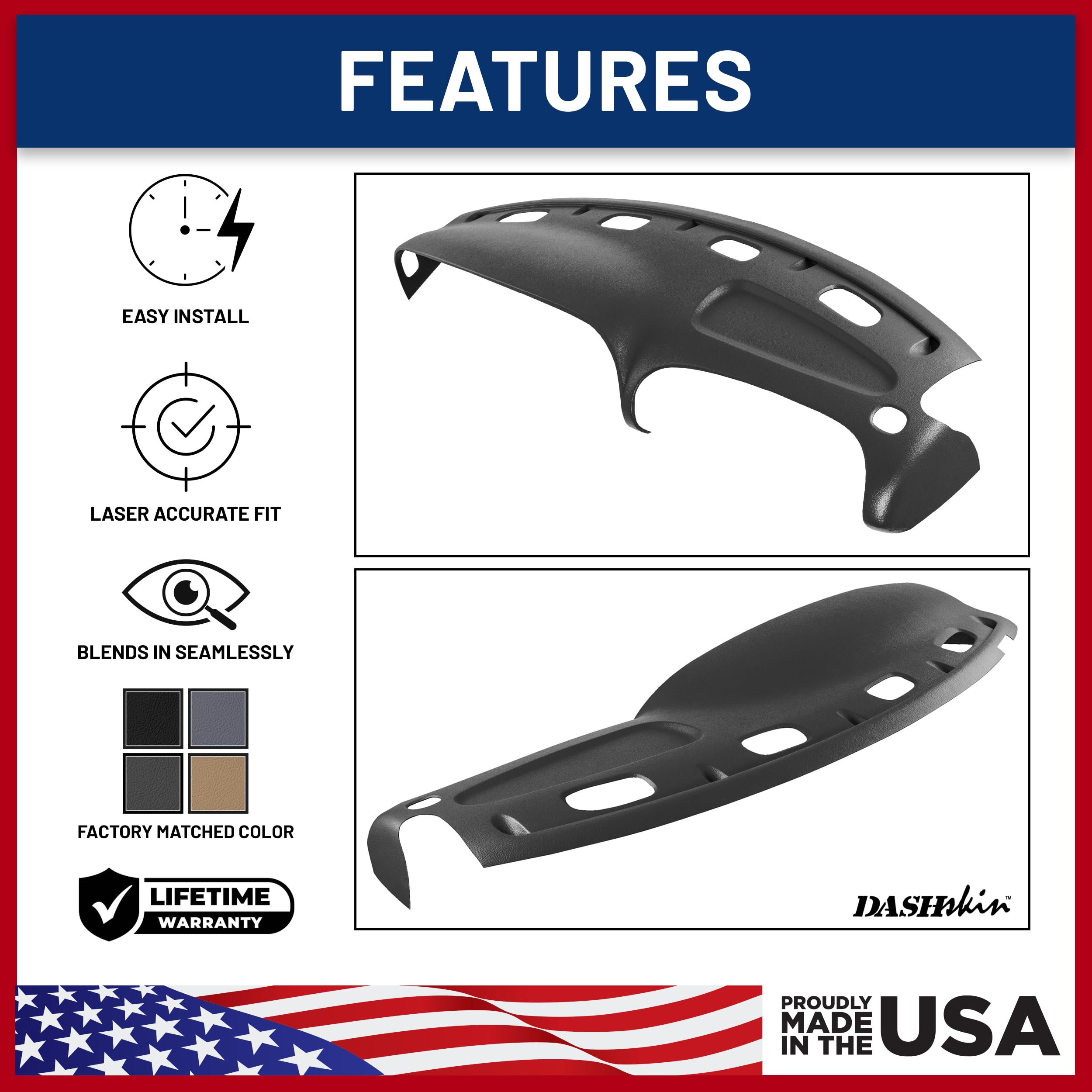 Dashskin Molded Dash Cover Cap Compatible With 1998 1999 2000 2001 Dodge Ram 1500 (98-02 Ram 2500 & 3500) In Universal Black - M