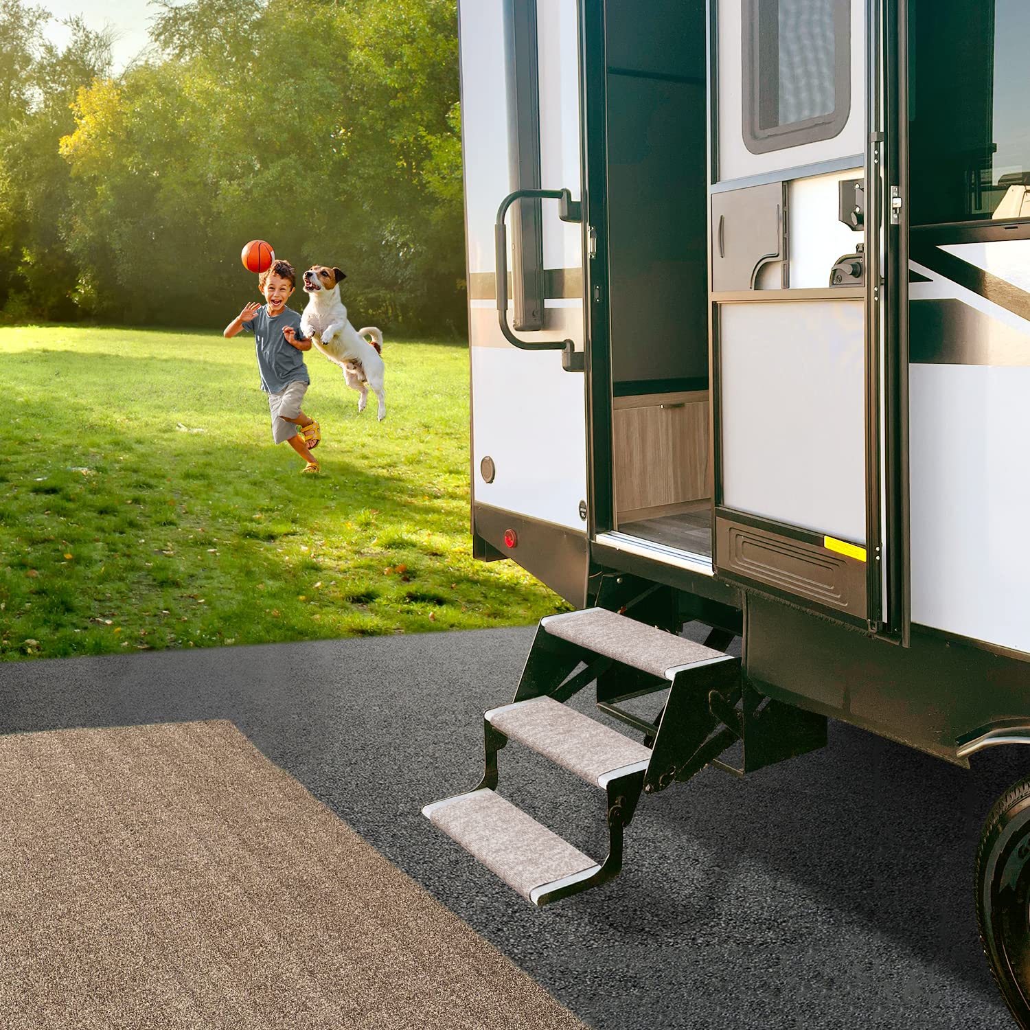 Prest-O-Fit 2-0311 Outrigger RV Step Rug Walnut Brown 18 in. Wide