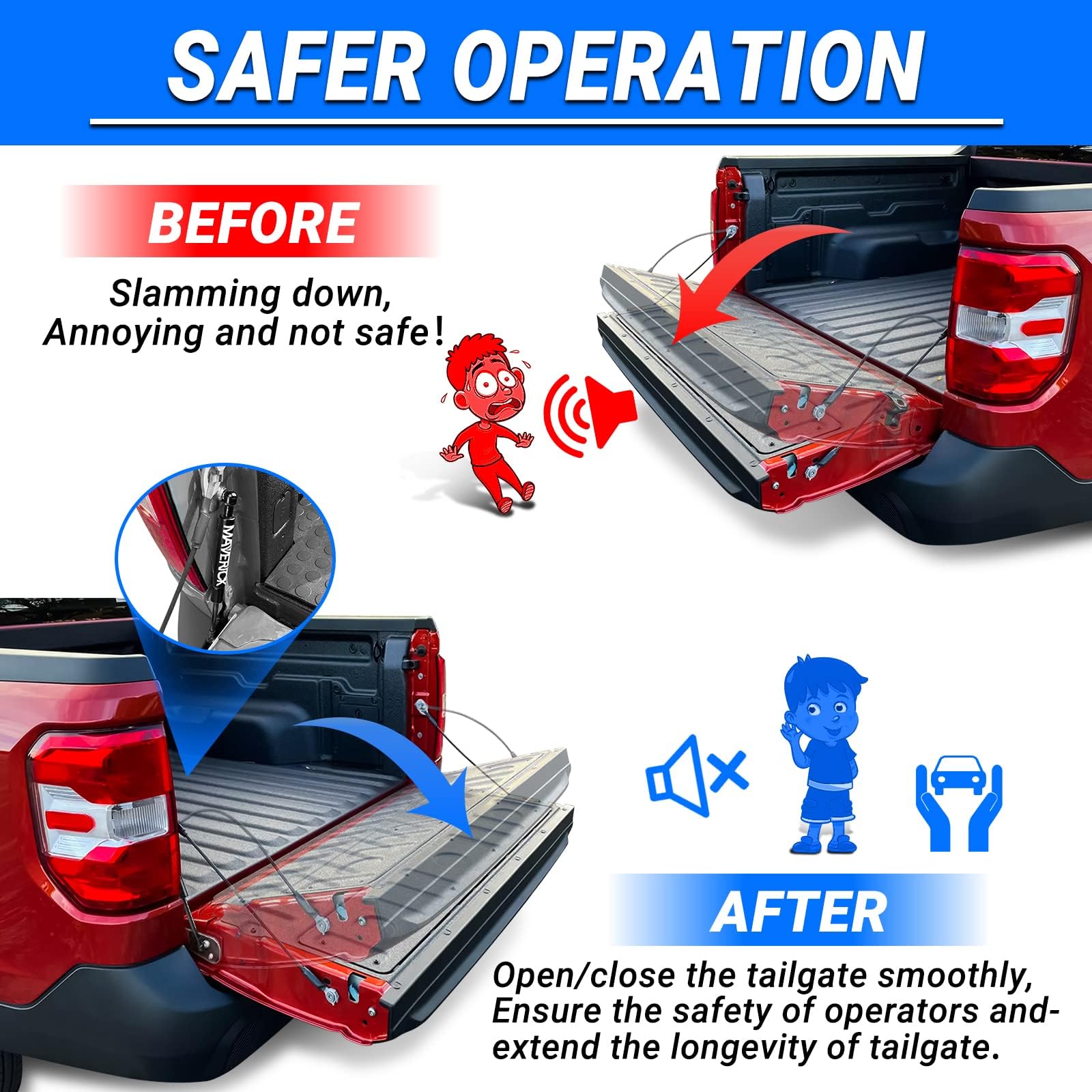 Klutchtech 2022 2023 2024 2025 Tailgate Assist Shock Maverick Truck Lift Assist Tailgate Shock Lift Assist Soft Open Compatible With Maverick Pickup Accessories 2022+