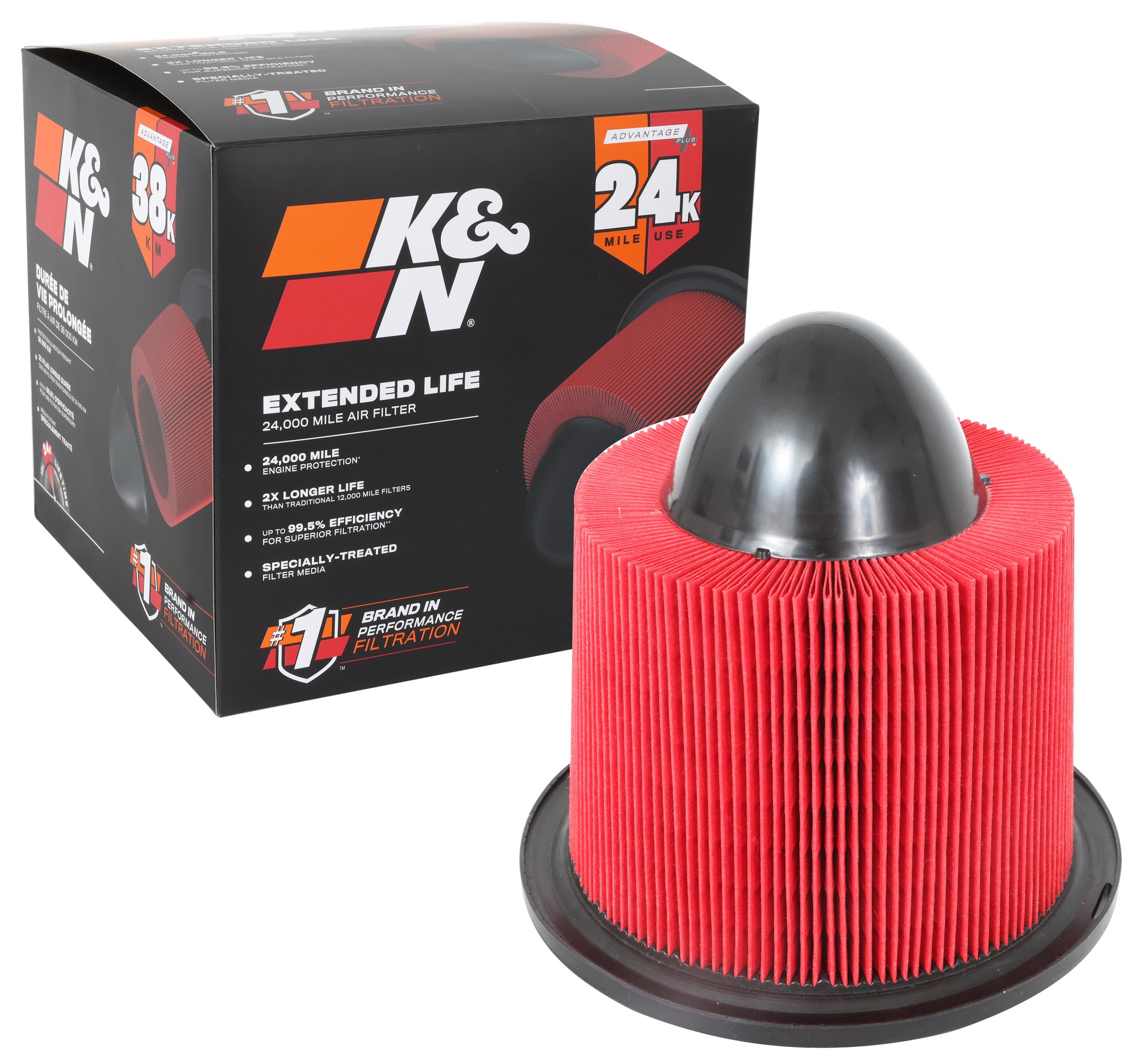K&N Engine Air Filter: Extended Life 24,000 Mile Replacement Air Filter: Compatible With 1995-2017 Ford Super Duty V8/V10 (E150,
