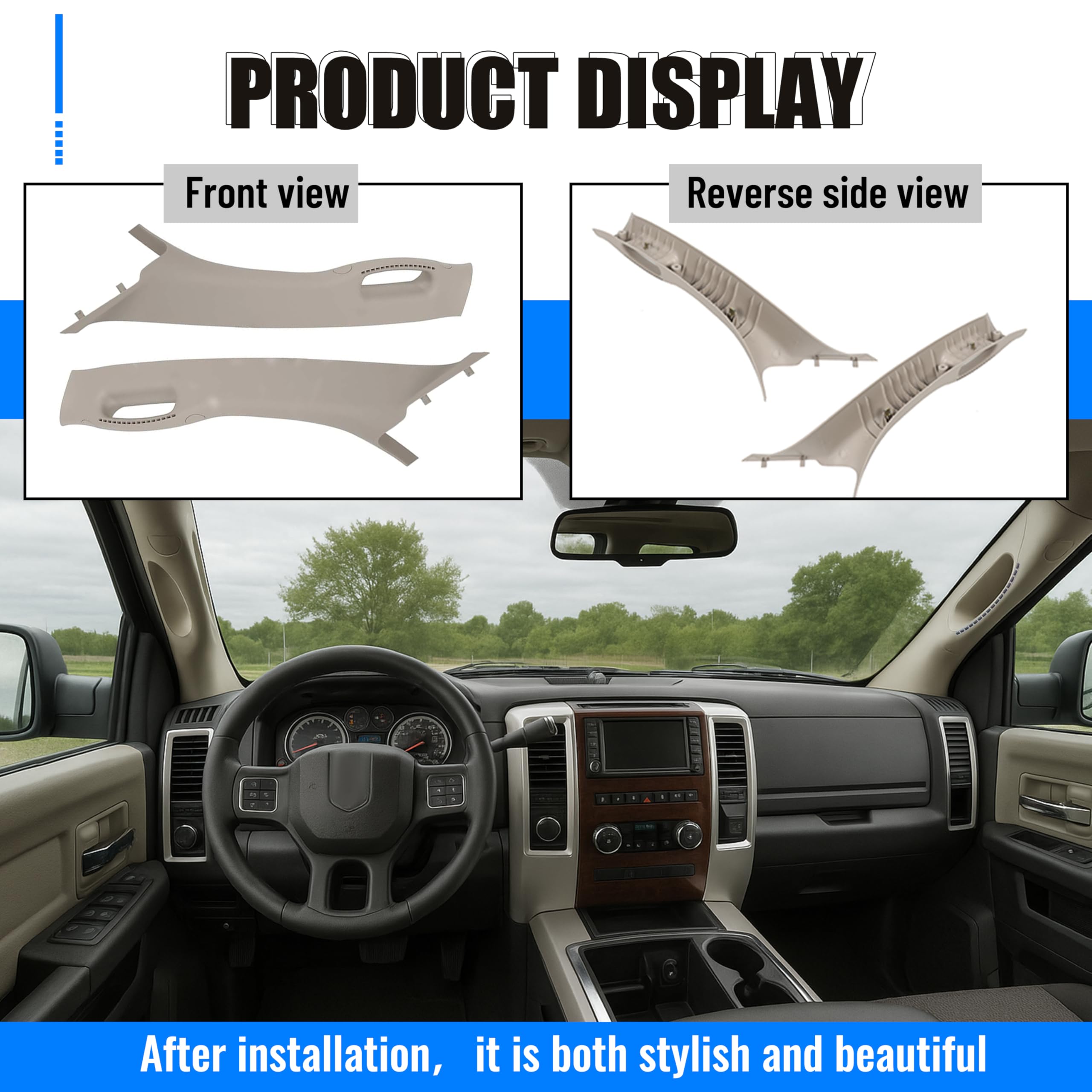 ECOTRIC Pair Grab Handle A Pillar Windshield Post Trim Molding Compatible with 2002-2010 Dodge Ram Left and Right for Pickup (Yo