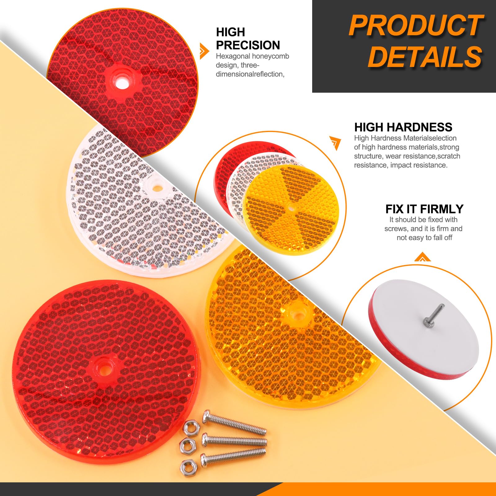 Rustark 12Pcs Red Front Reflector Round Reflector With 24Pcs 304 Mounting Bolts And Nuts Plastic Reflective Waterproof Safety Warning Trailer Reflectors Car Reflector For Driveway Dark Night